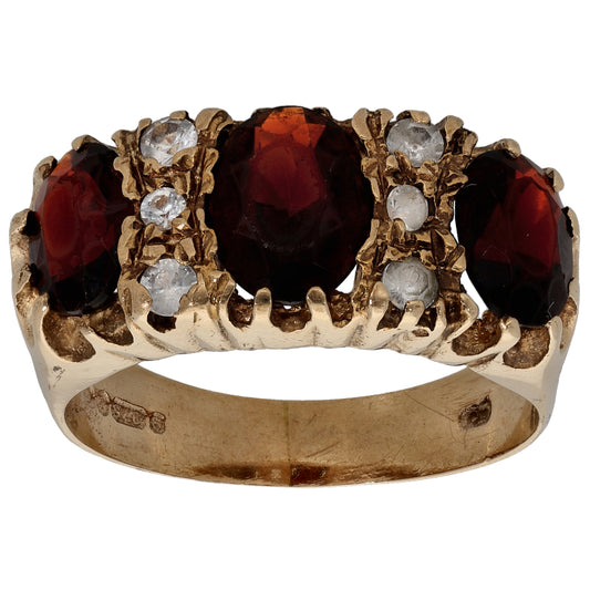 9ct Gold Garnet & Imitation Dress/Cocktail Ring Size O