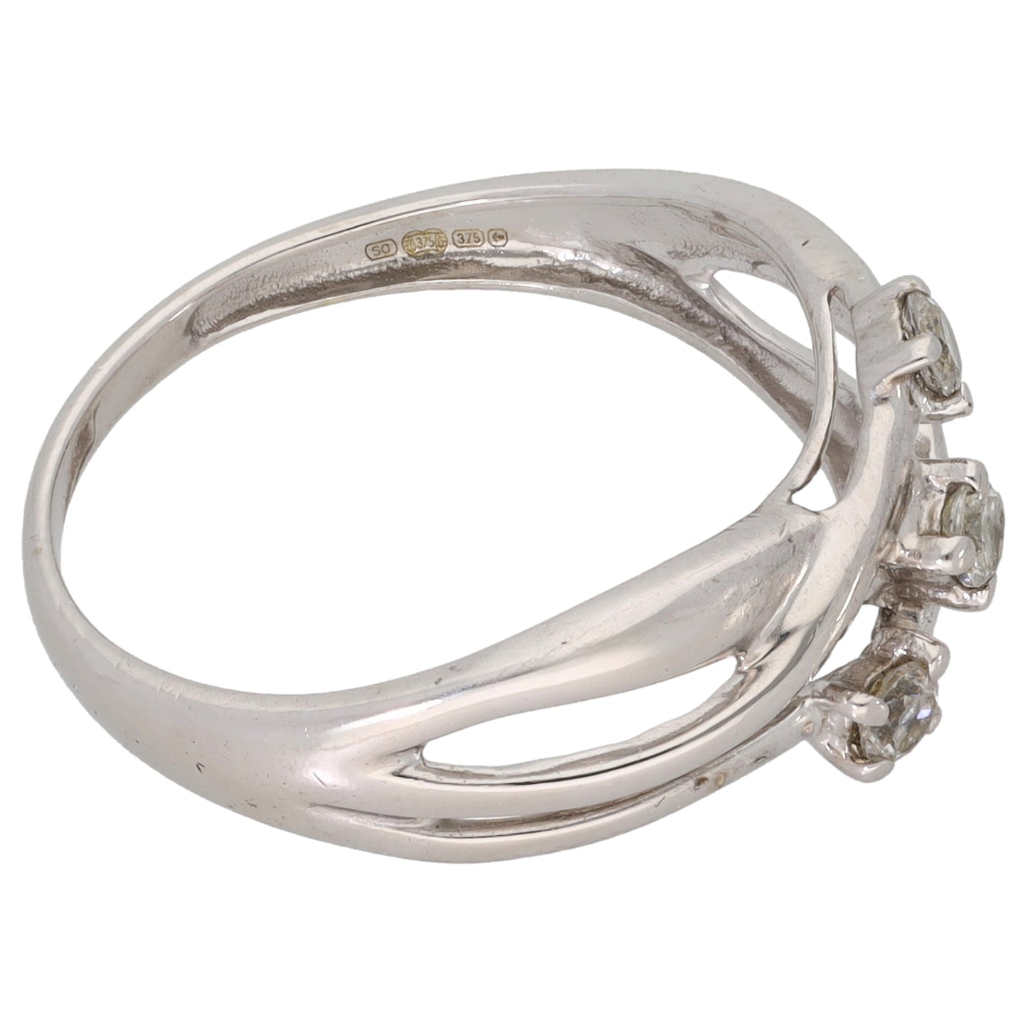 9ct White Gold Cubic Zirconia Trilogy Ring Size O