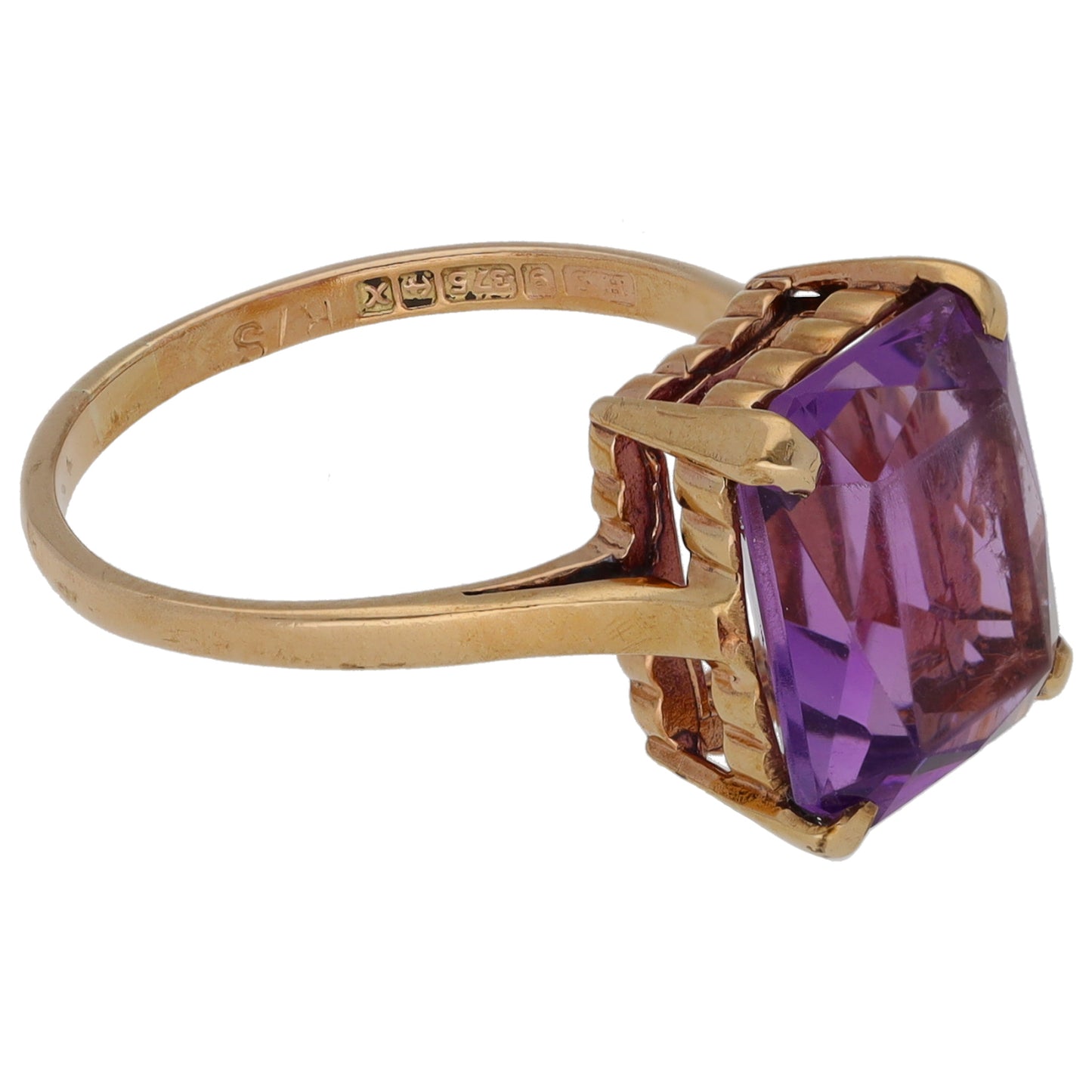 9ct Gold Amethyst Single Stone Ring Size L