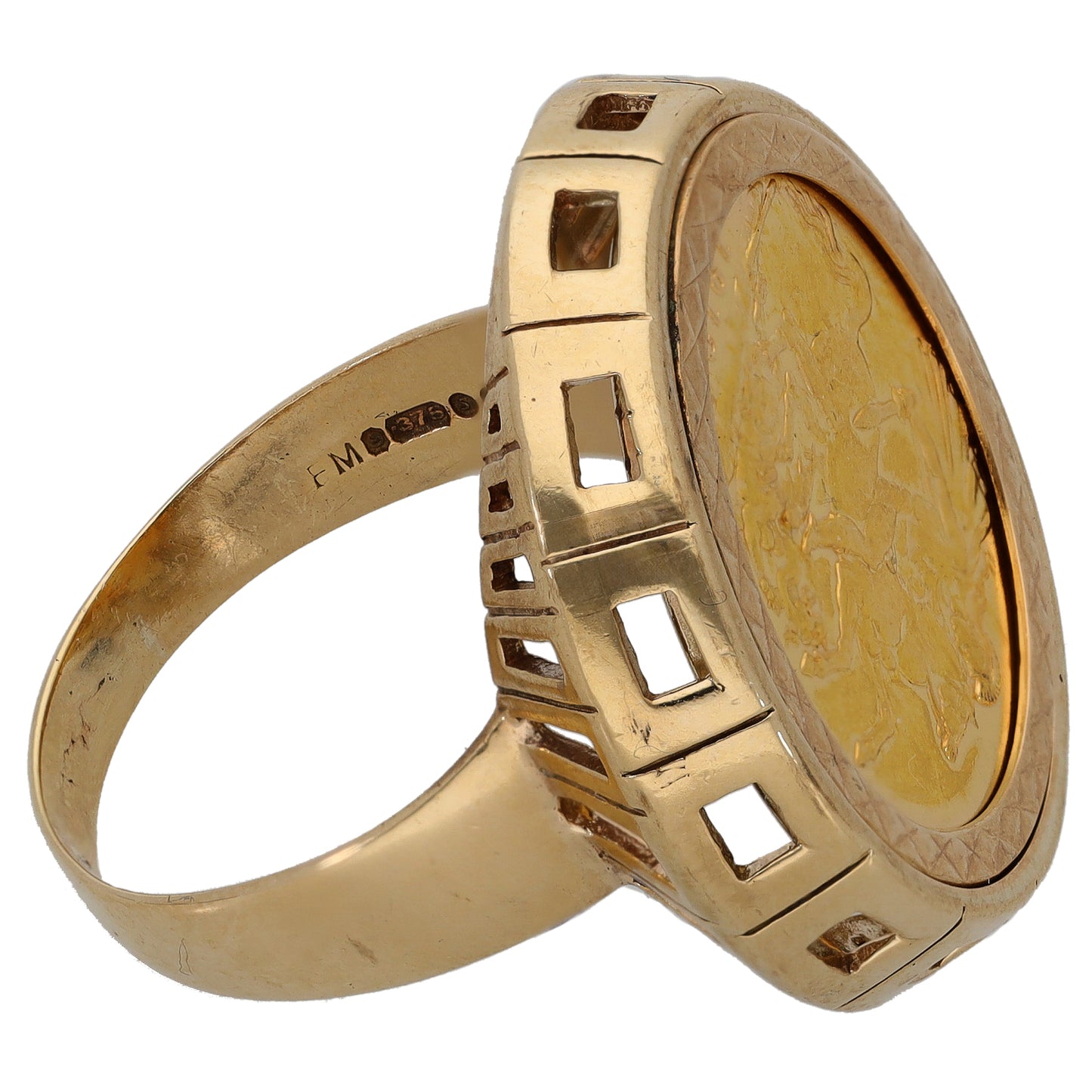 9ct Gold Full Sovereign Coin Ring Size X