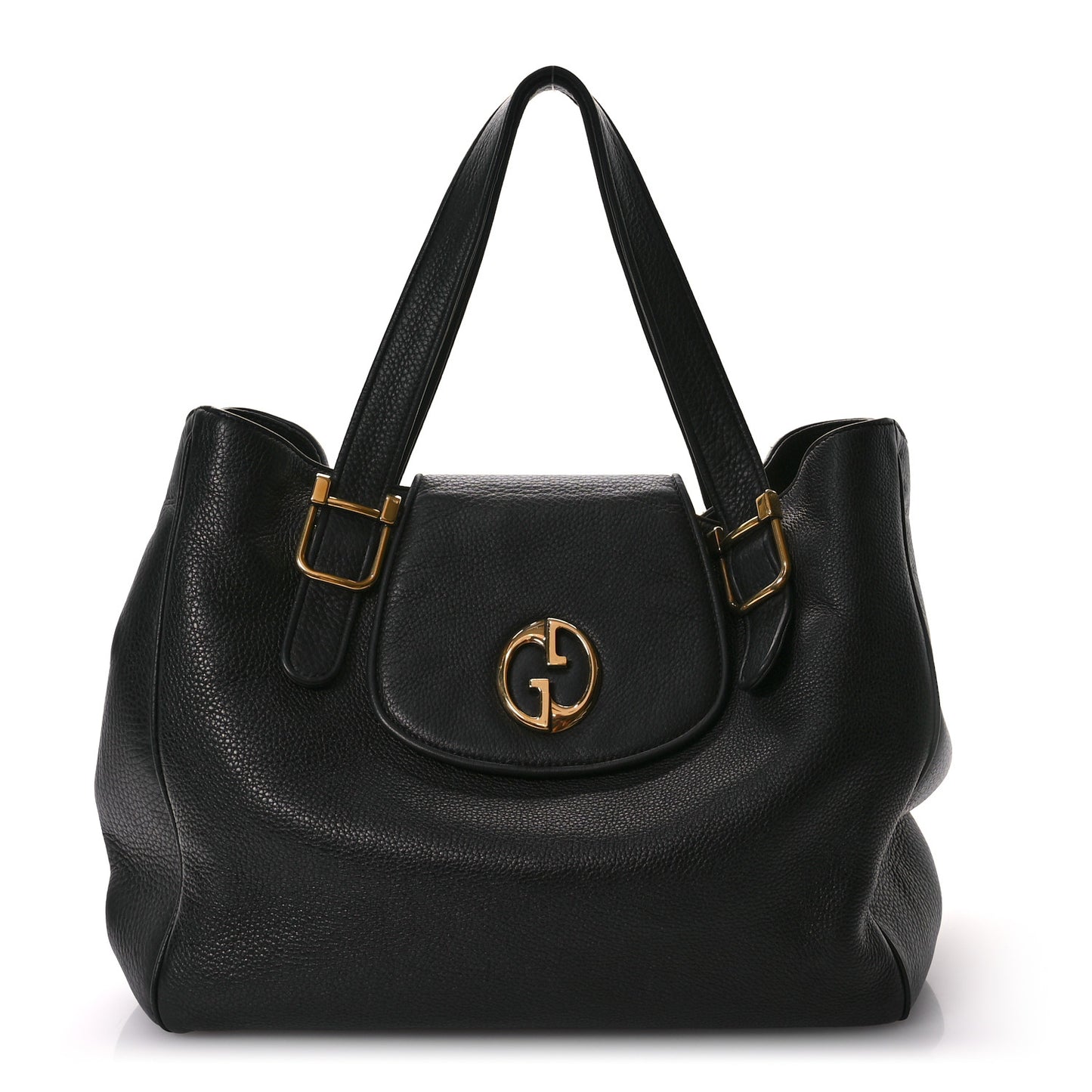 Gucci 1973 Tote Pebbled Calfskin Leather Bag - Black