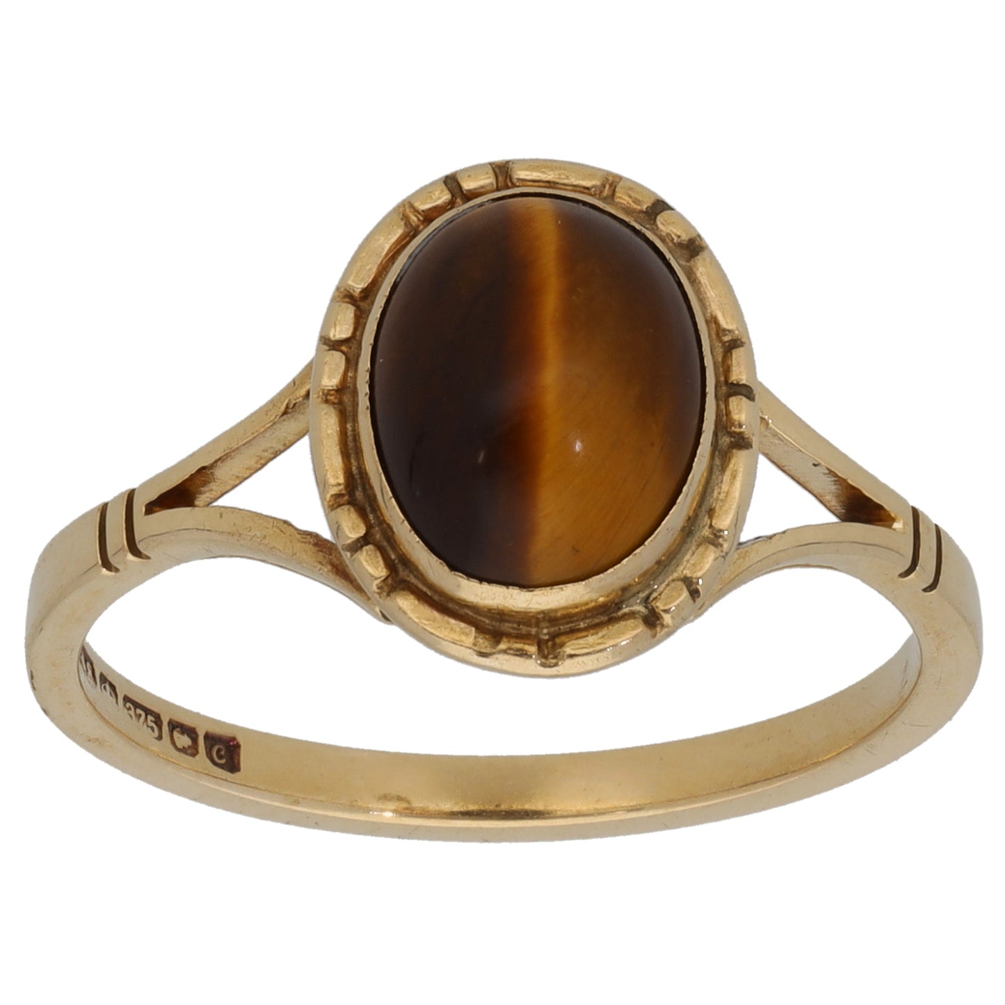 9ct Gold Tiger's Eye Single Stone Ring Size O