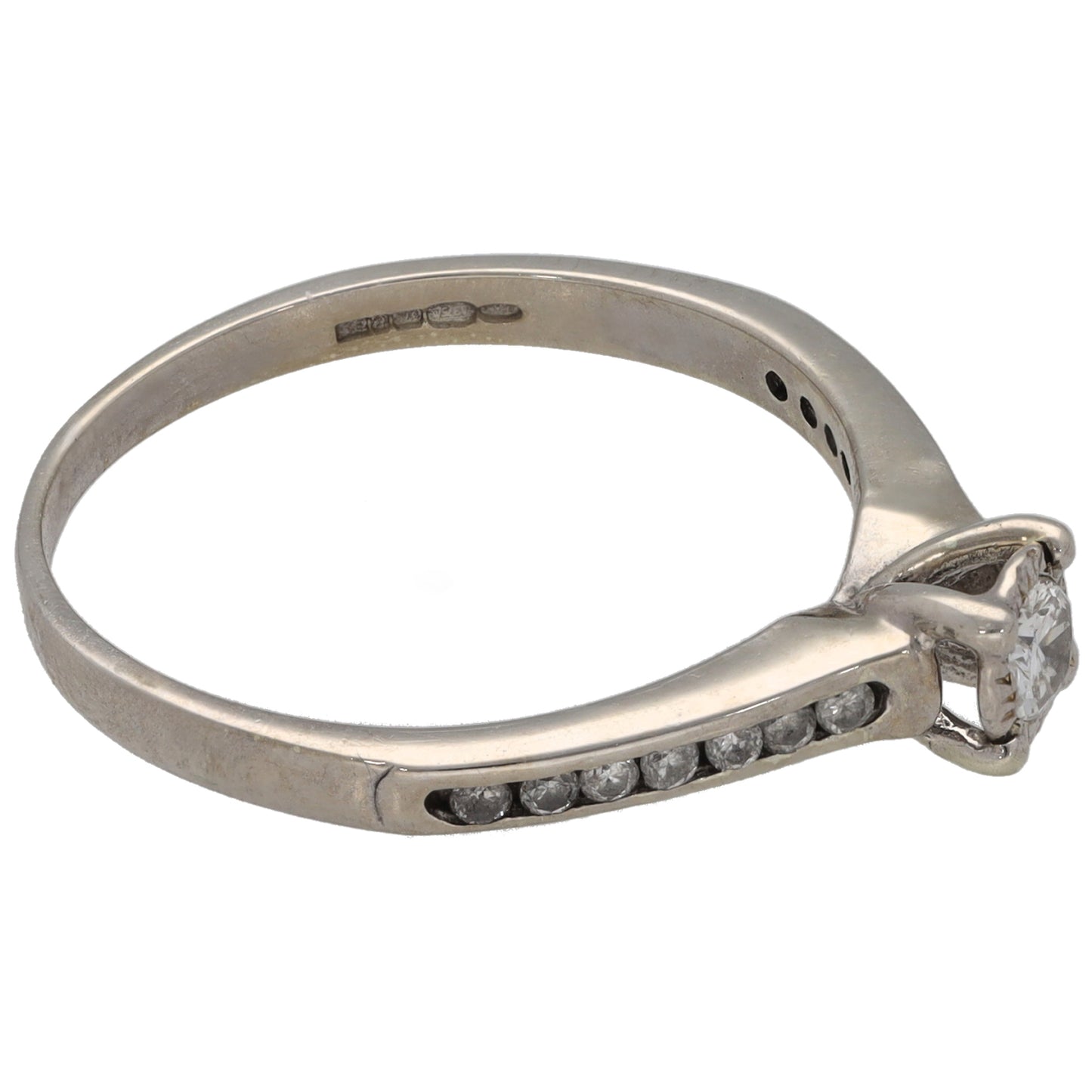 9ct White Gold 0.24ct Diamond Solitaire Ring With Accent Stones Size O