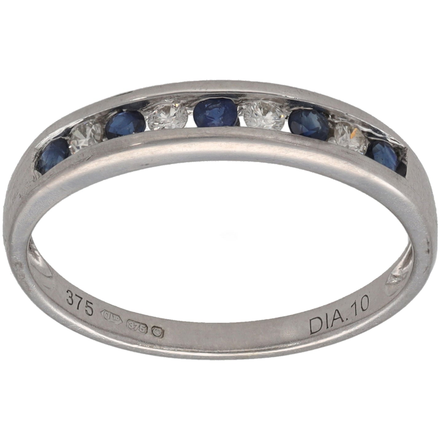 9ct White Gold Sapphire & 0.10ct Diamond Half Eternity Ring Size N