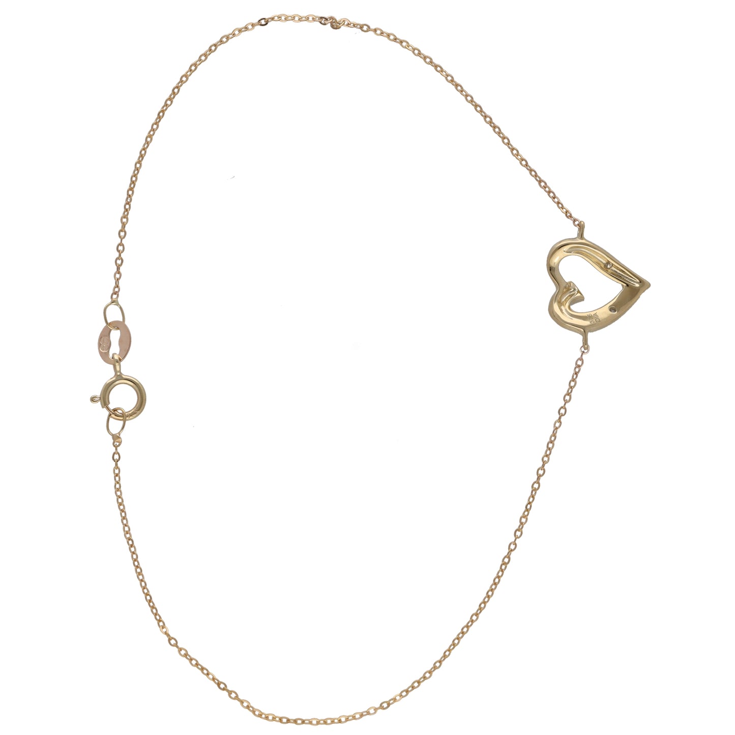 New 9ct Gold 0.01ct Diamond Heart Bracelet