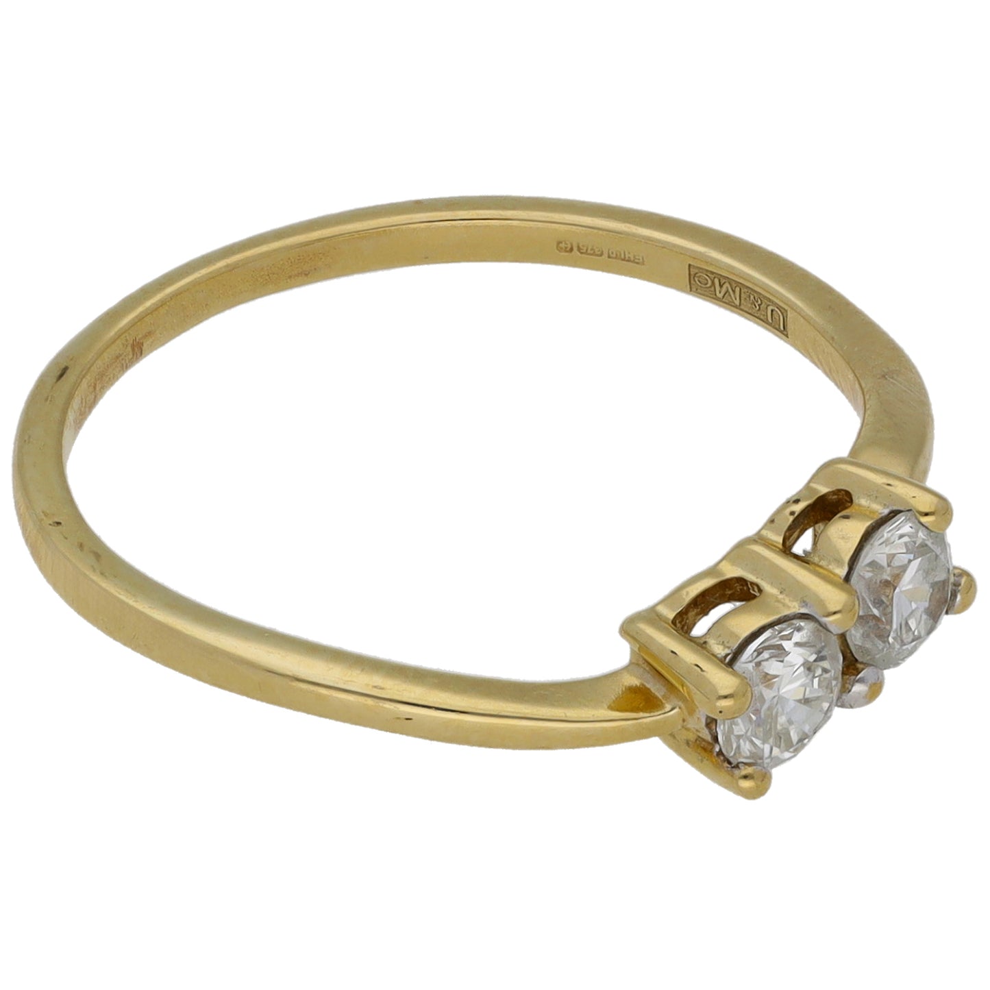 9ct Gold 0.34ct Diamond Two Stone Ring Size M