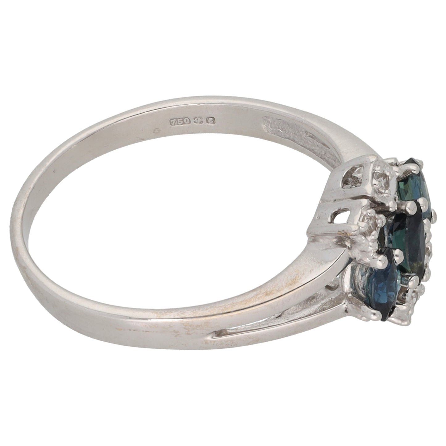 18ct White Gold Sapphire & 0.04ct Diamond Dress/Cocktail Ring Size Q
