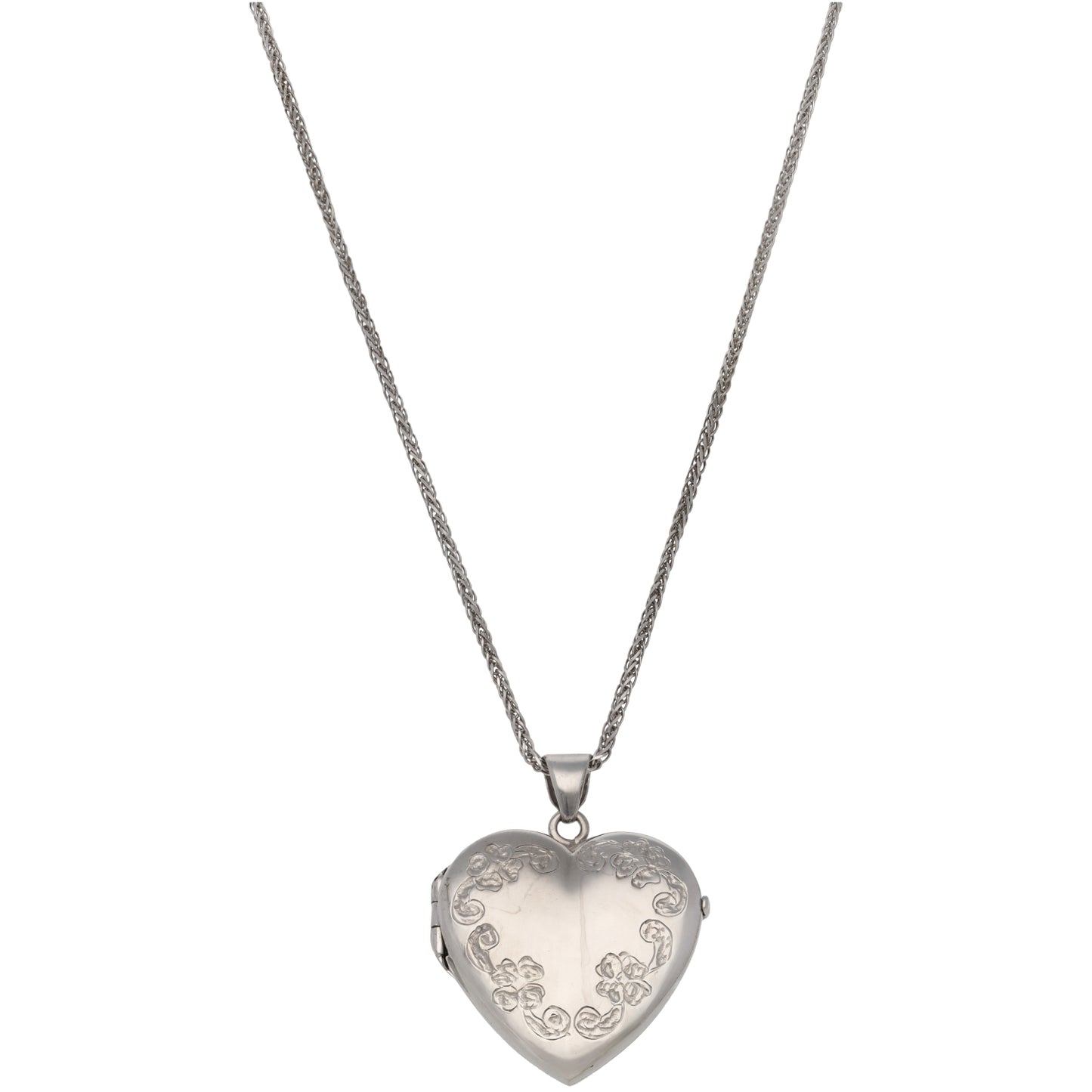 9ct White Gold Patterned Locket Pendant With Chain