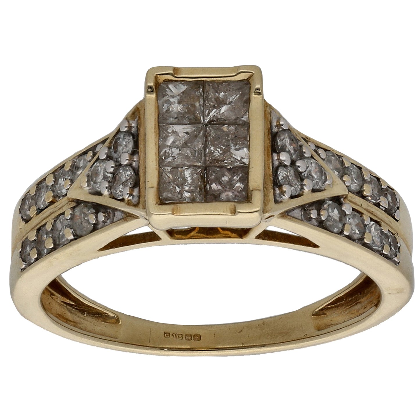 9ct Gold 1.04ct Diamond Cluster Ring Size L