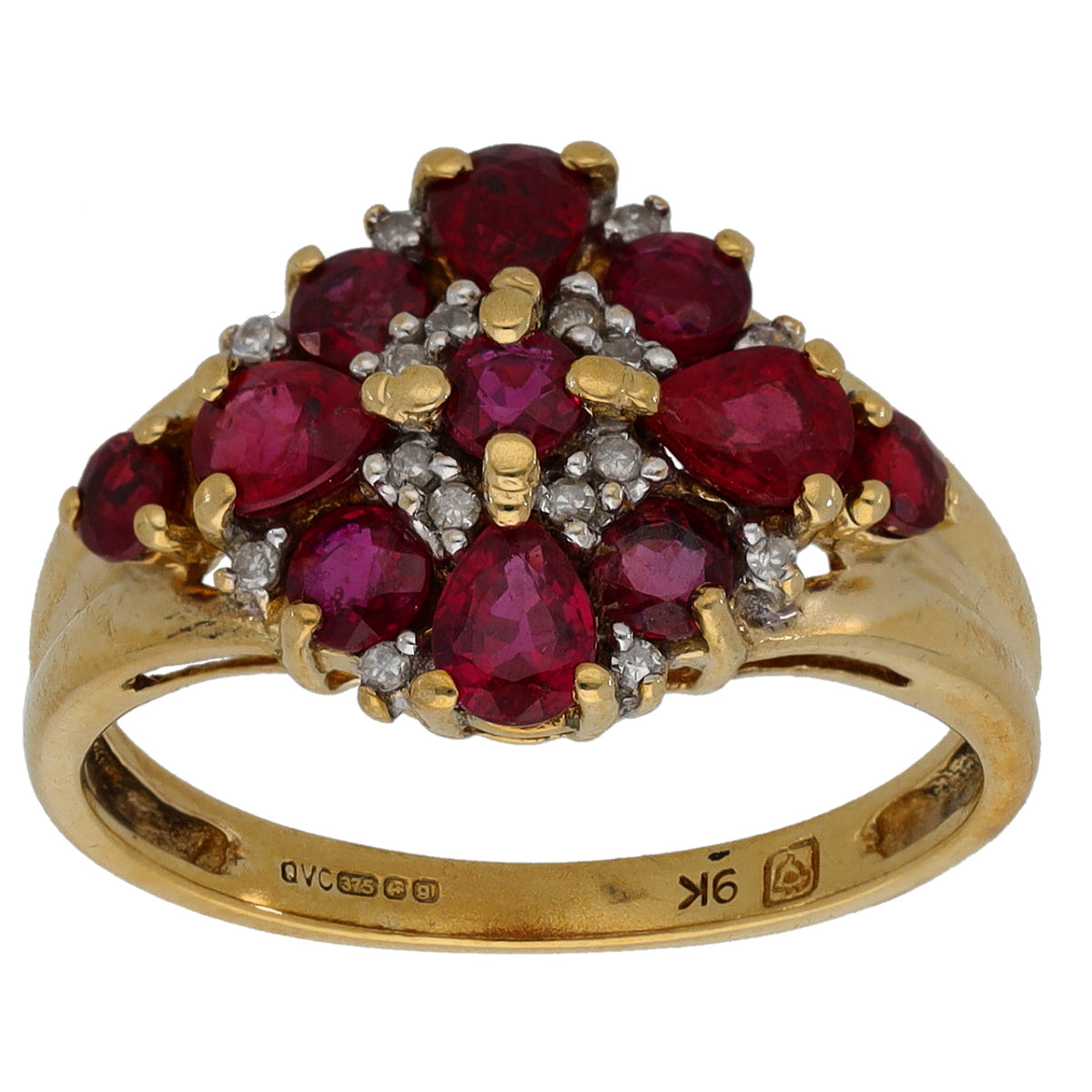 9ct Gold Ruby & 0.08ct Diamond Dress/Cocktail Ring Size M