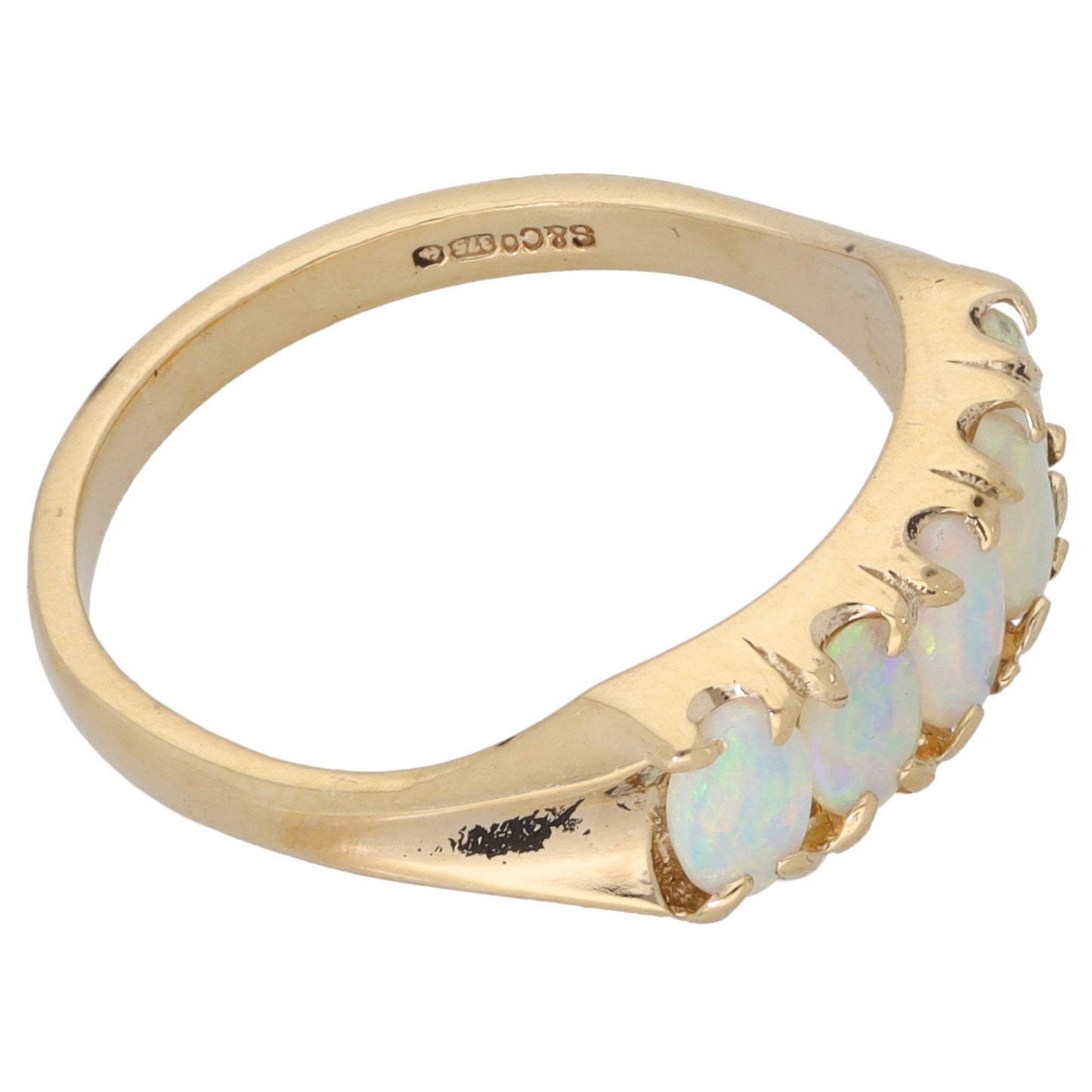 9ct Gold Opal Half Eternity Ring Size O