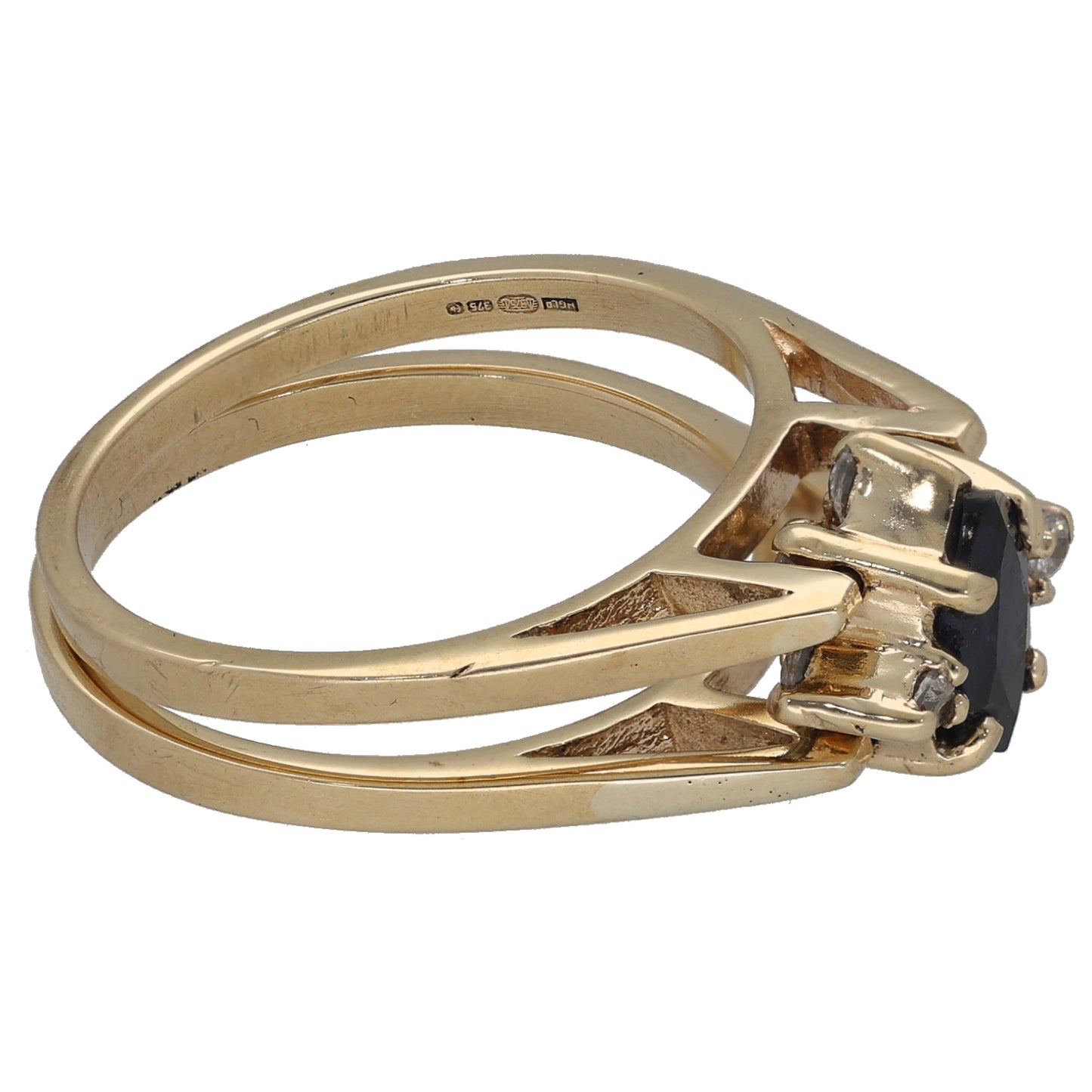 9ct Gold Sapphire & Cubic Zirconia Dress/Cocktail Ring Size L