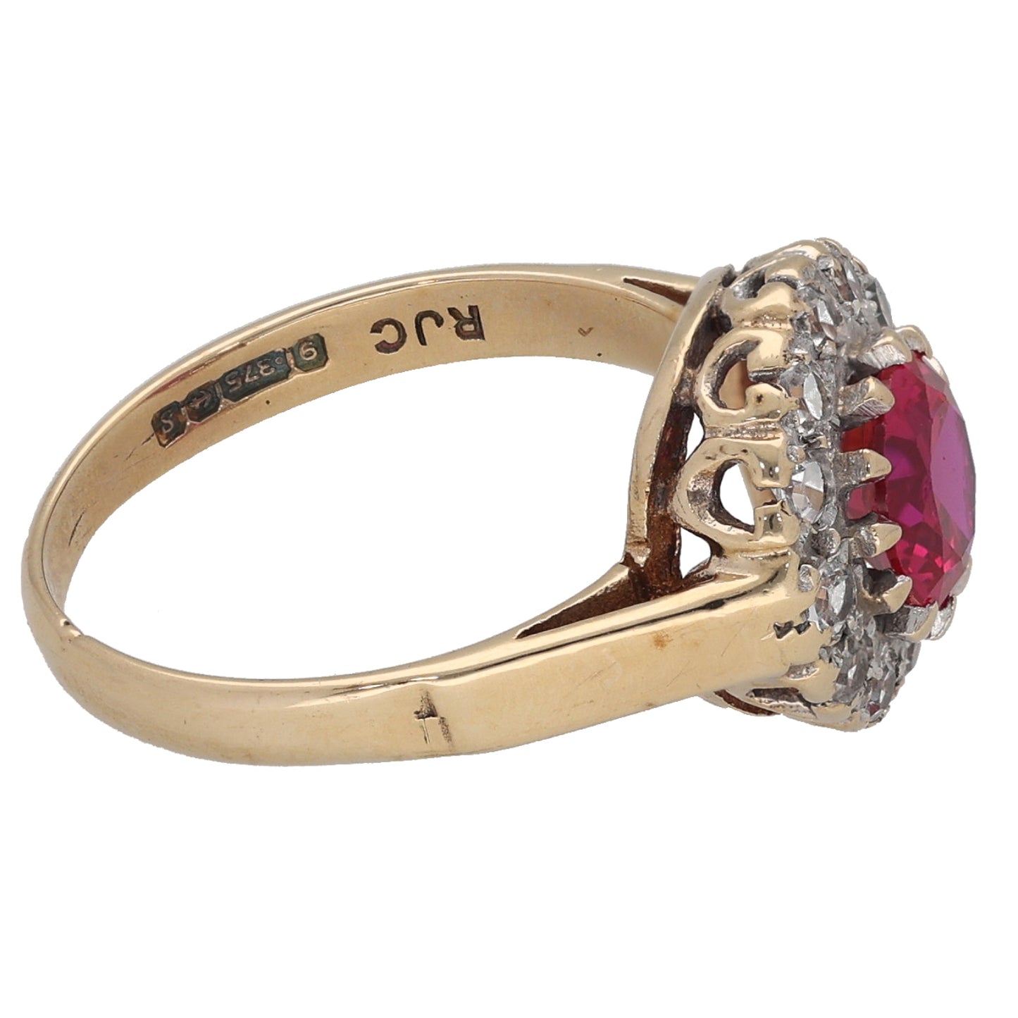 9ct Gold Man Made Ruby & Cubic Zirconia Dress/Cocktail Ring Size L