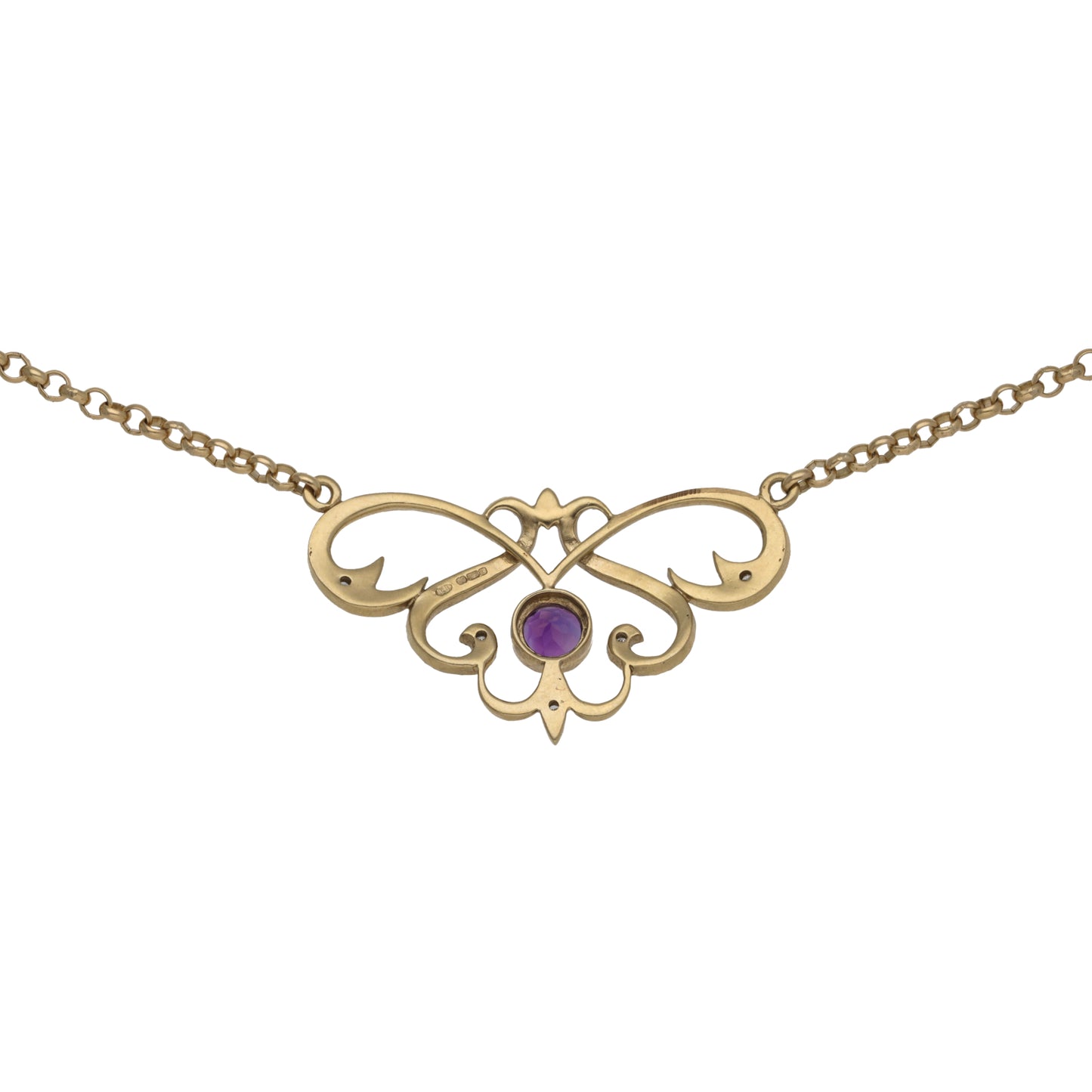 9ct Gold Amethyst & 0.05ct Diamond Fancy Necklace 16"
