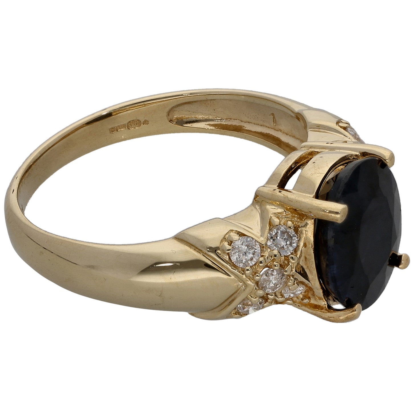 9ct Gold 0.40ct Diamond & Sapphire Solitaire Ring With Accent Stones Size P