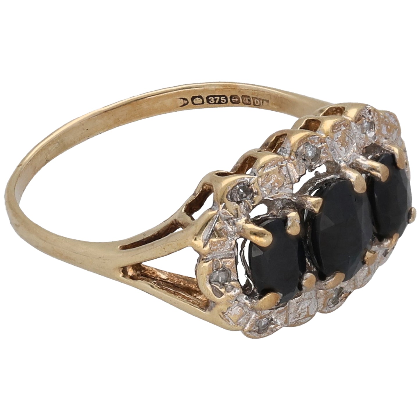9ct Gold Sapphire & 0.04ct Diamond Dress/Cocktail Ring Size M