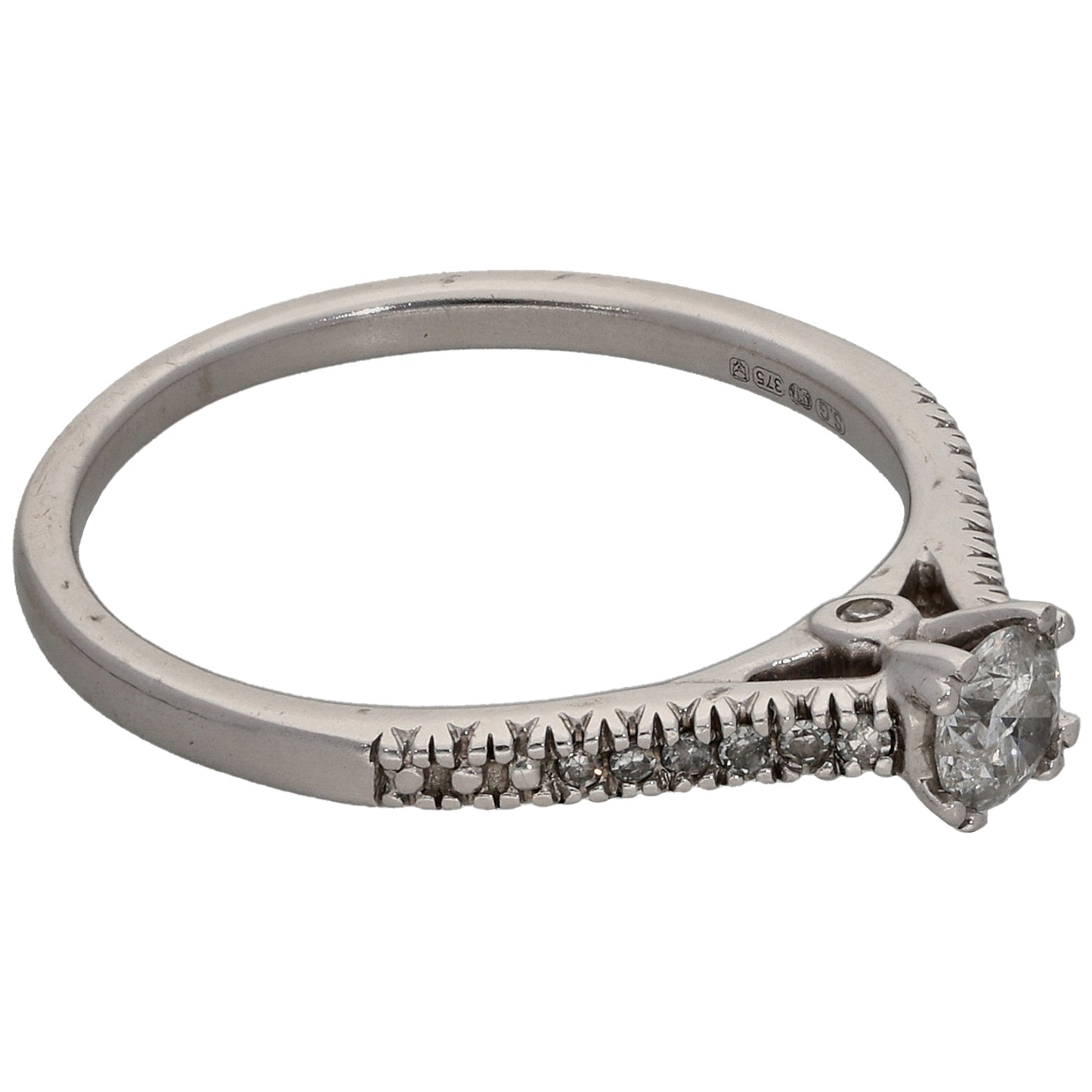 9ct White Gold 0.25ct Diamond Solitaire Ring With Accent Stones Size M