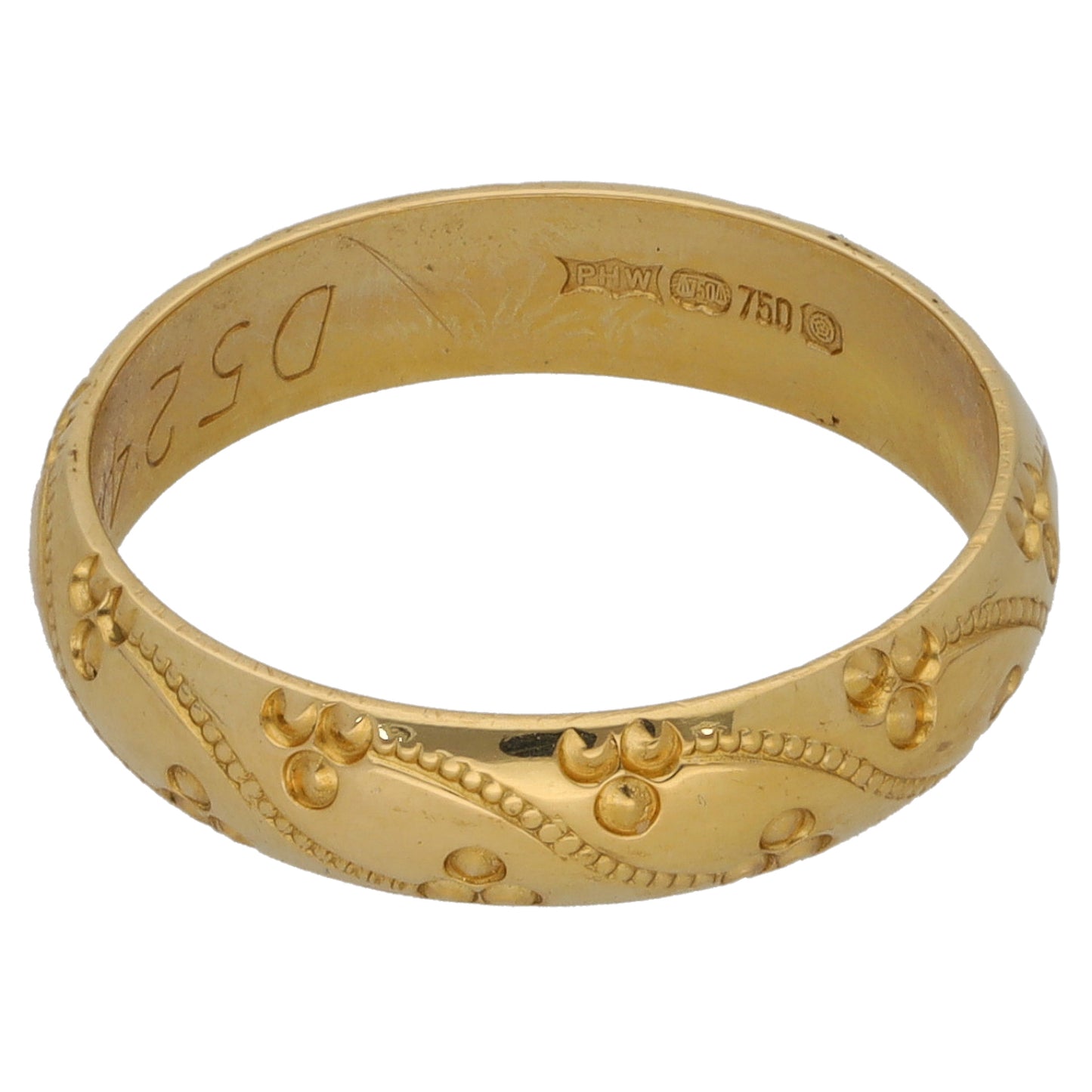 18ct Gold Patterned Wedding Ring Size K