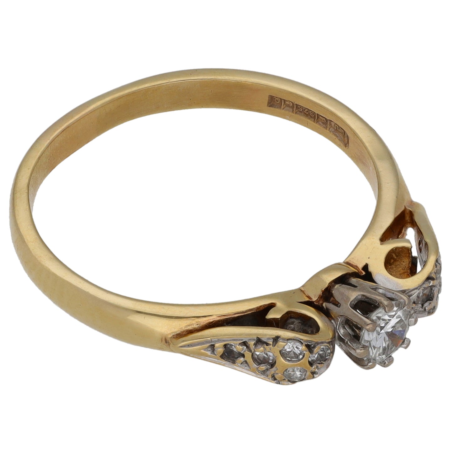 9ct Gold 0.15ct Diamond Solitaire Ring With Accent Stones Size O