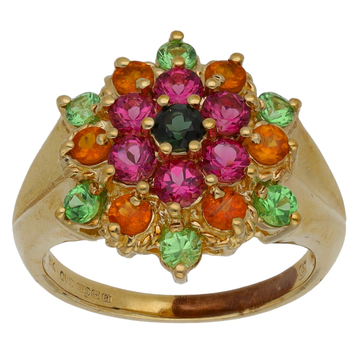 9ct Gold Tourmaline & Garnet Dress/Cocktail Ring Size M