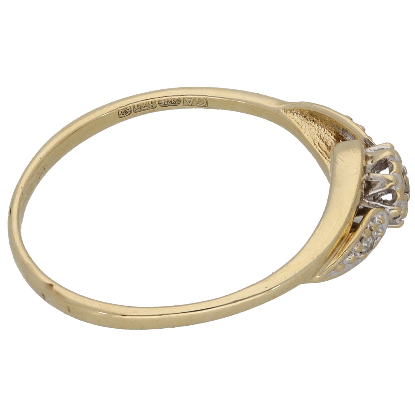 9ct Gold 0.015ct Diamond Solitaire Ring With Accent Stones Size P