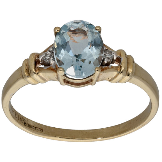 9ct Gold 0.02ct Diamond & Topaz Three Stone Ring Size O