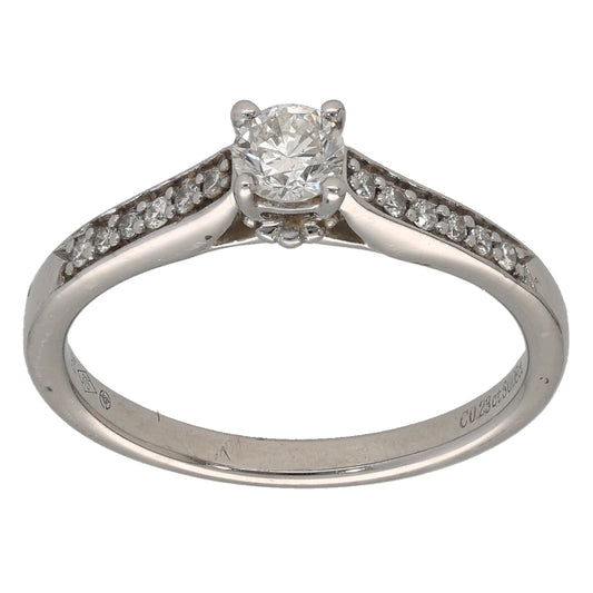 9ct White Gold 0.31ct Diamond Solitaire Ring With Accent Stones Size L