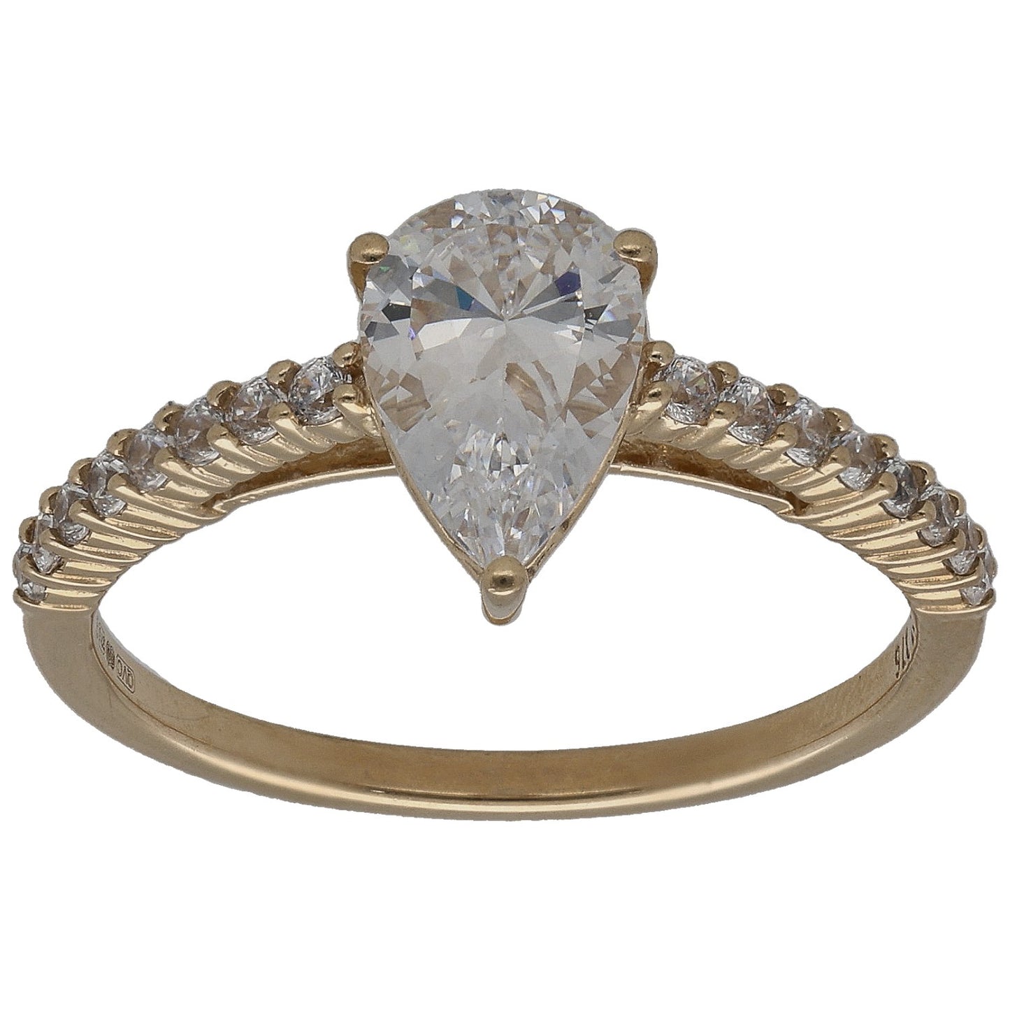9ct Gold Cubic Zirconia Single Stone Ring With Accents Size O