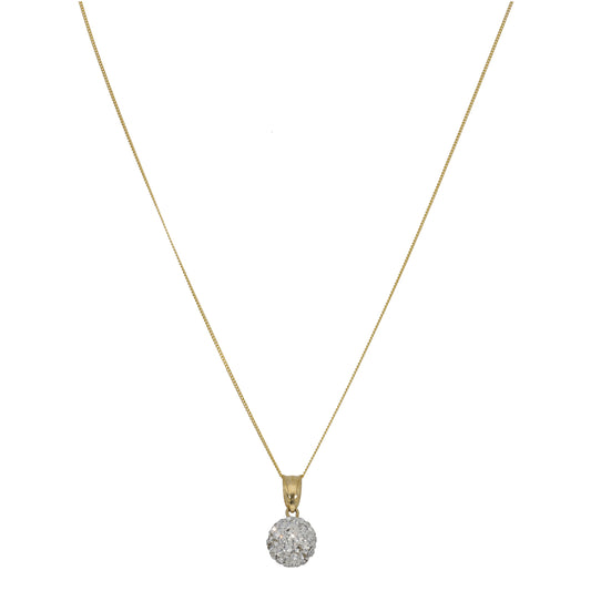 New 9ct Gold Cubic Zirconia 13mm Ball Pendant With Chain 17"