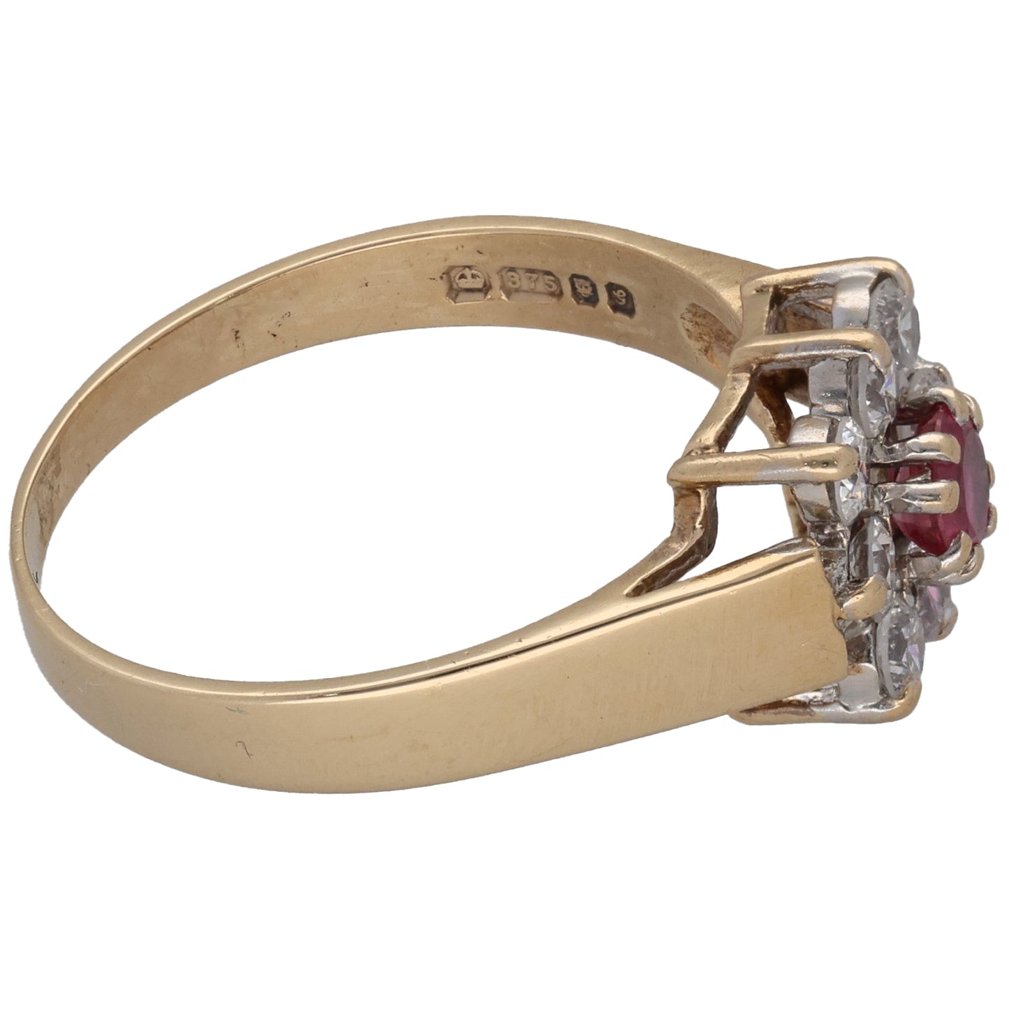 9ct Gold Ruby & Cubic Zirconia Cluster Ring Size P