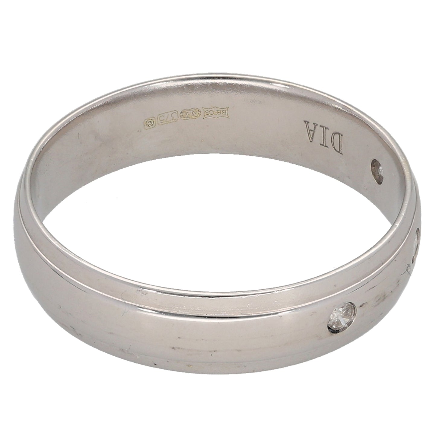 9ct White Gold 0.06ct Diamond Patterned Wedding Ring Size S