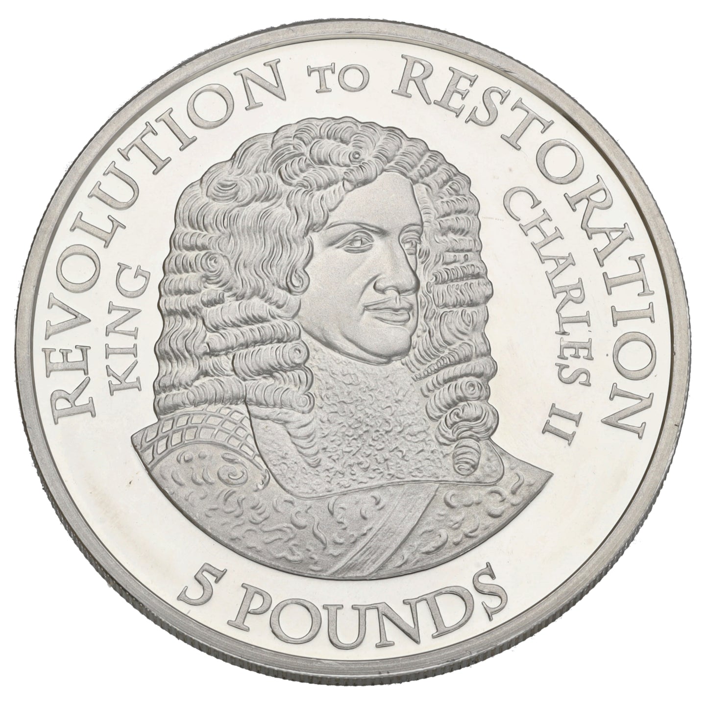 Sterling Silver Revolution To Restoration King Charles II 5 Pounds Coin 2010