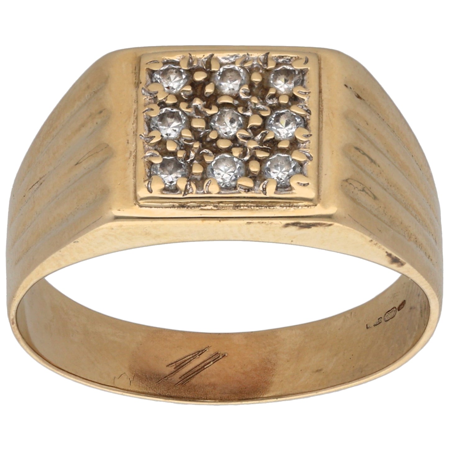 9ct Gold Cubic Zirconia Patterned Signet Ring Size X