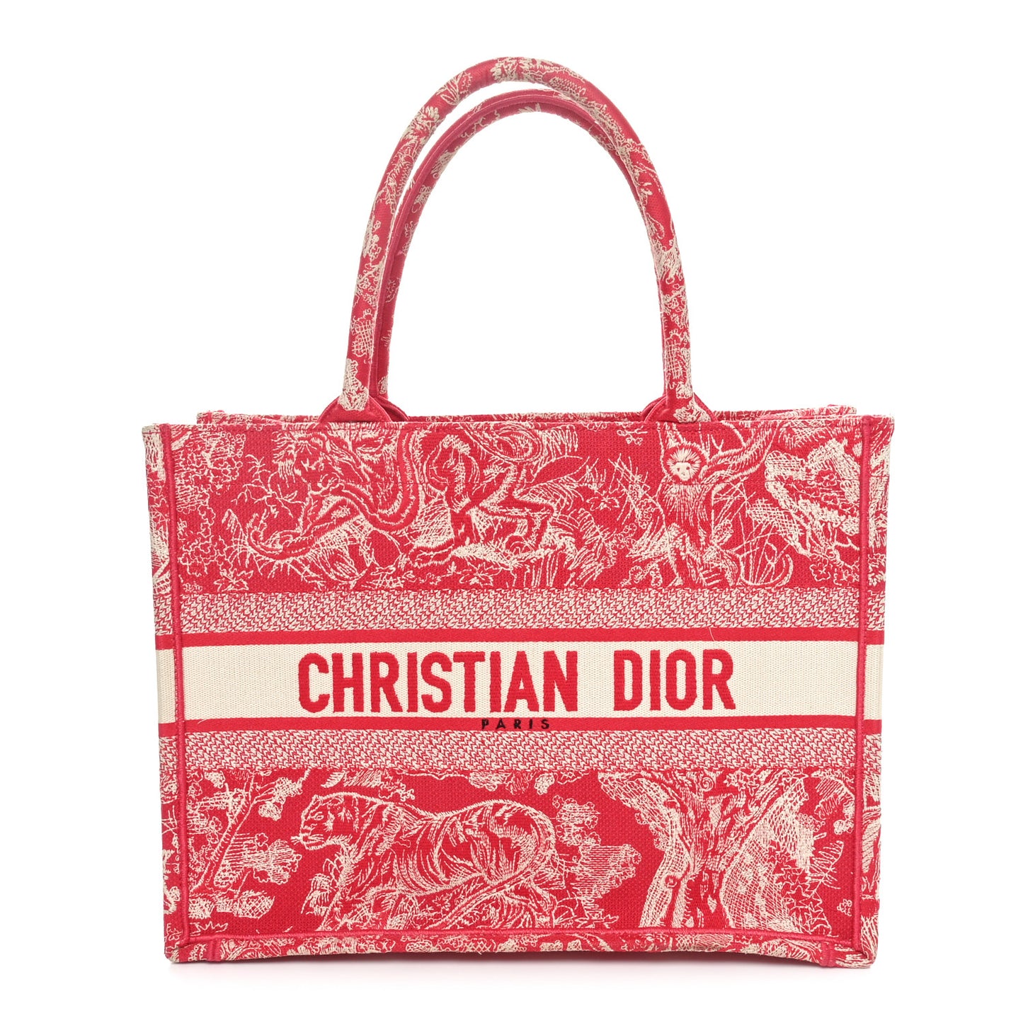 Christian Dior Book Tote Toile de Jouy Embroidered Canvas Bag - Raspberry