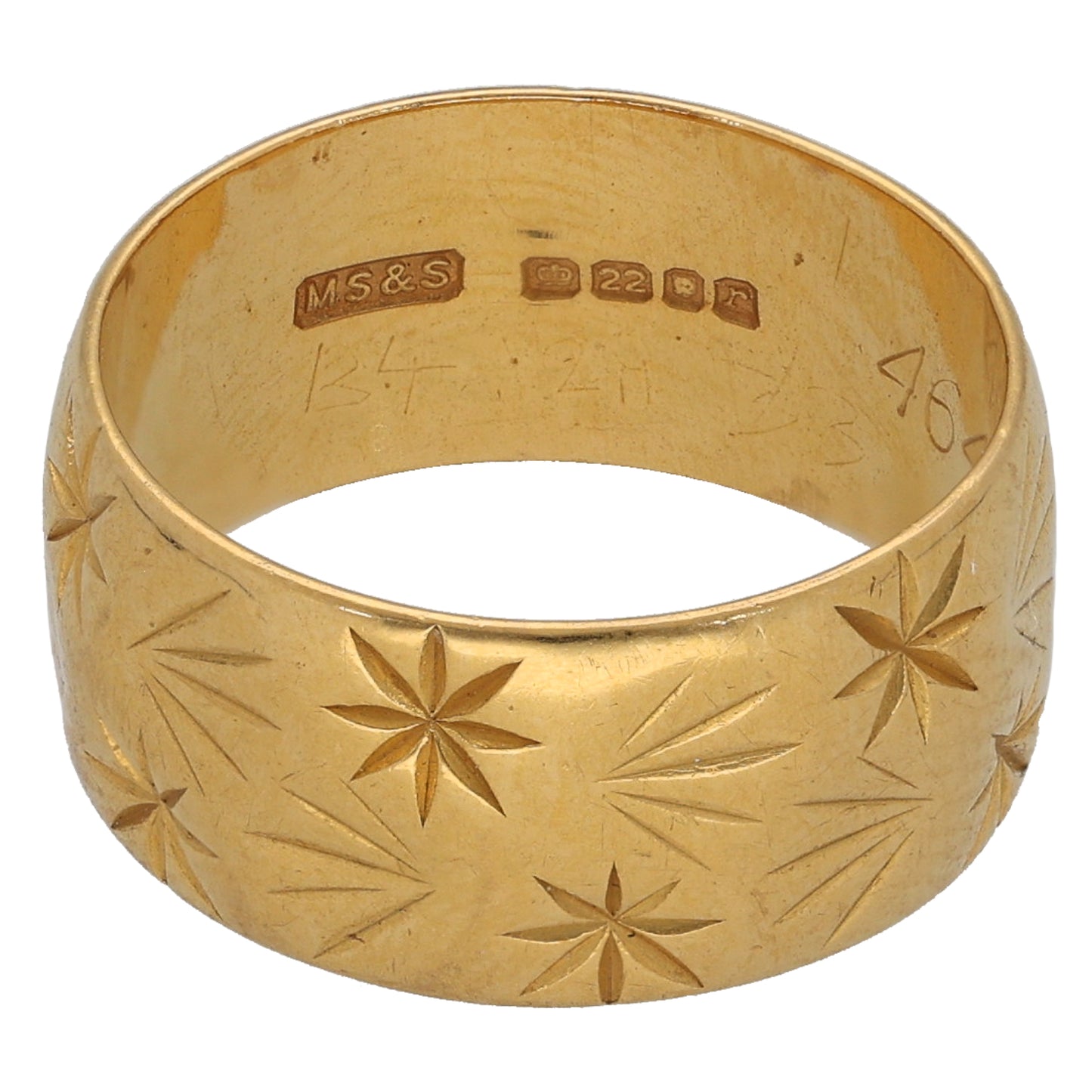 22ct Gold Patterned Wedding Ring Size M