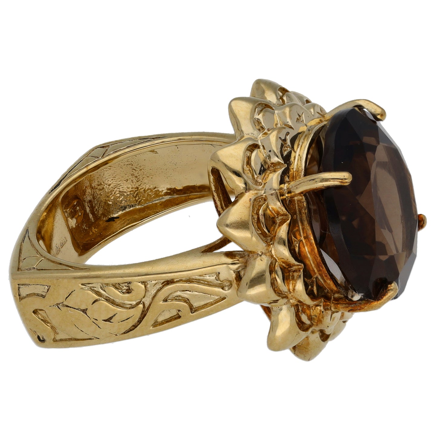 9ct Gold Smoky Quartz Single Stone Dress/Cocktail Ring Size N