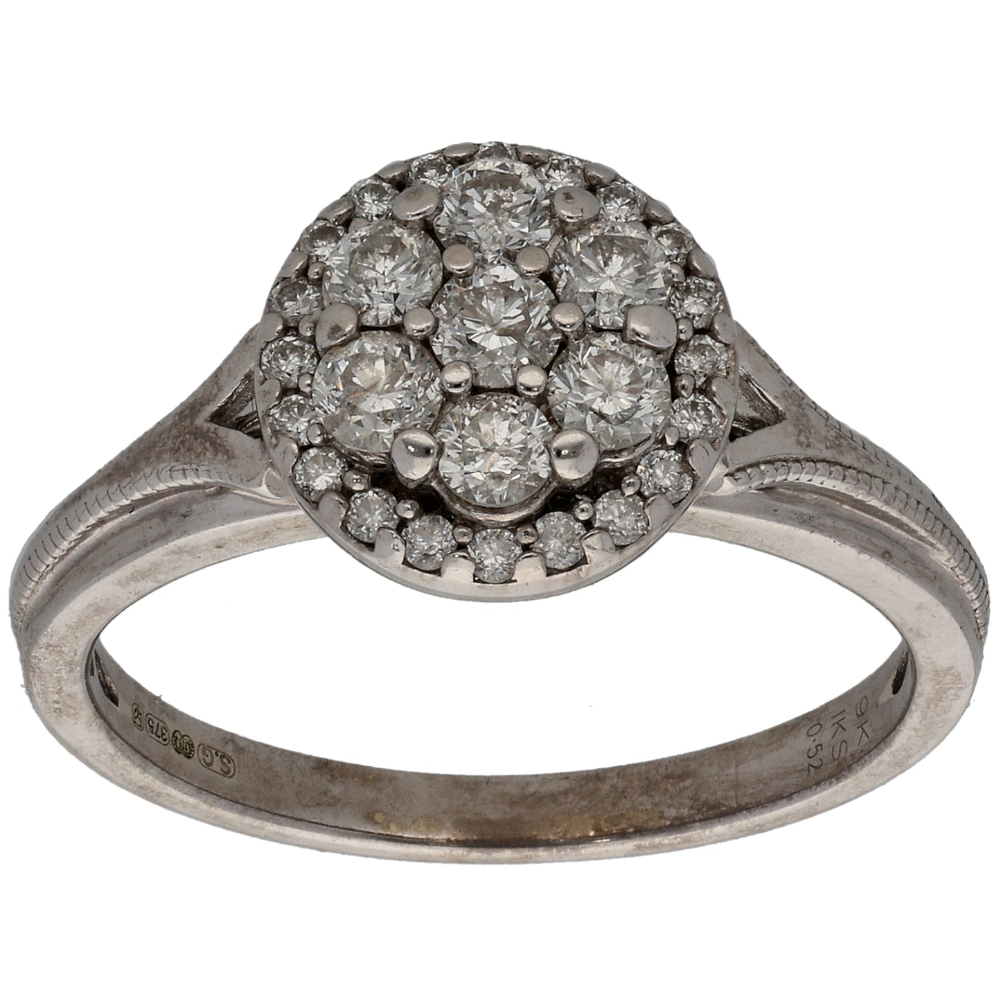 9ct White Gold 0.52ct Diamond Cluster Ring Size L