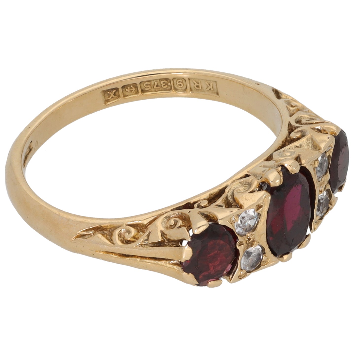 9ct Gold Garnet & Cubic Zirconia Half Eternity Ring Size P