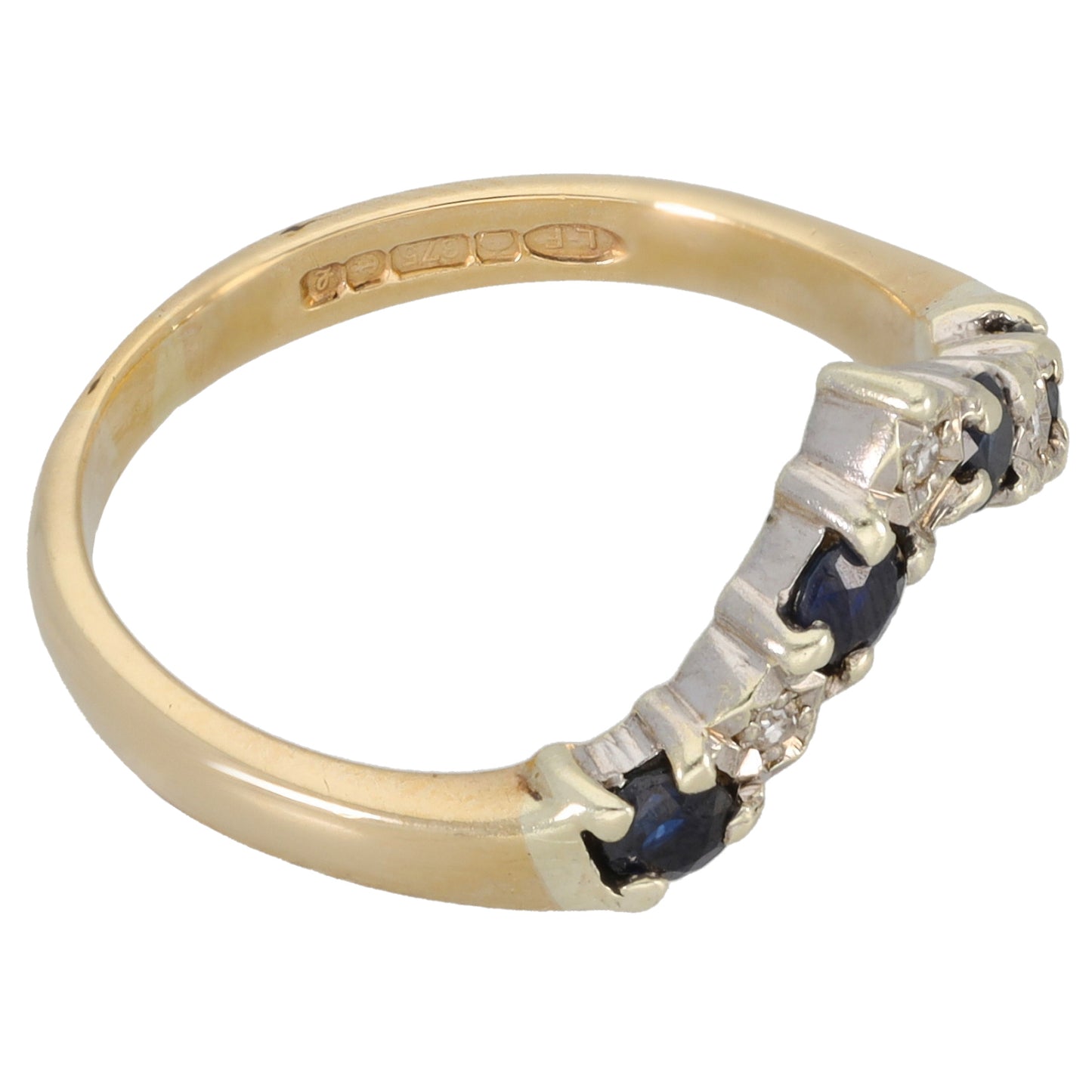 9ct Gold Sapphire & 0.03ct Diamond Wishbone Ring Size P
