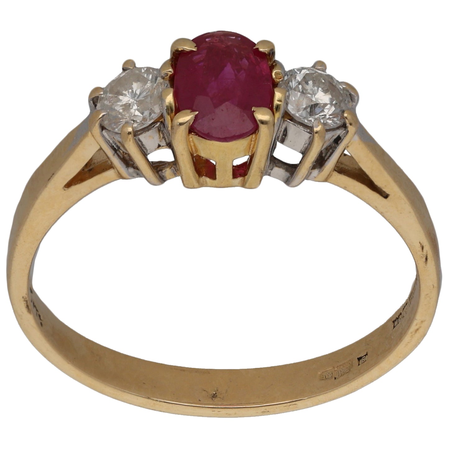 18ct Gold Ruby & 0.25ct Diamond Trilogy Ring Size M