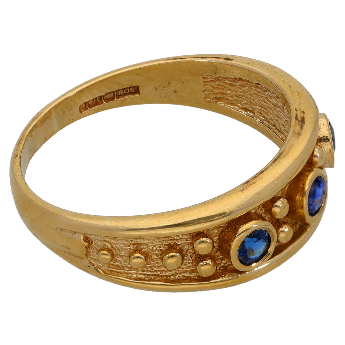 9ct Gold Sapphire Three Stone Ring Size Q