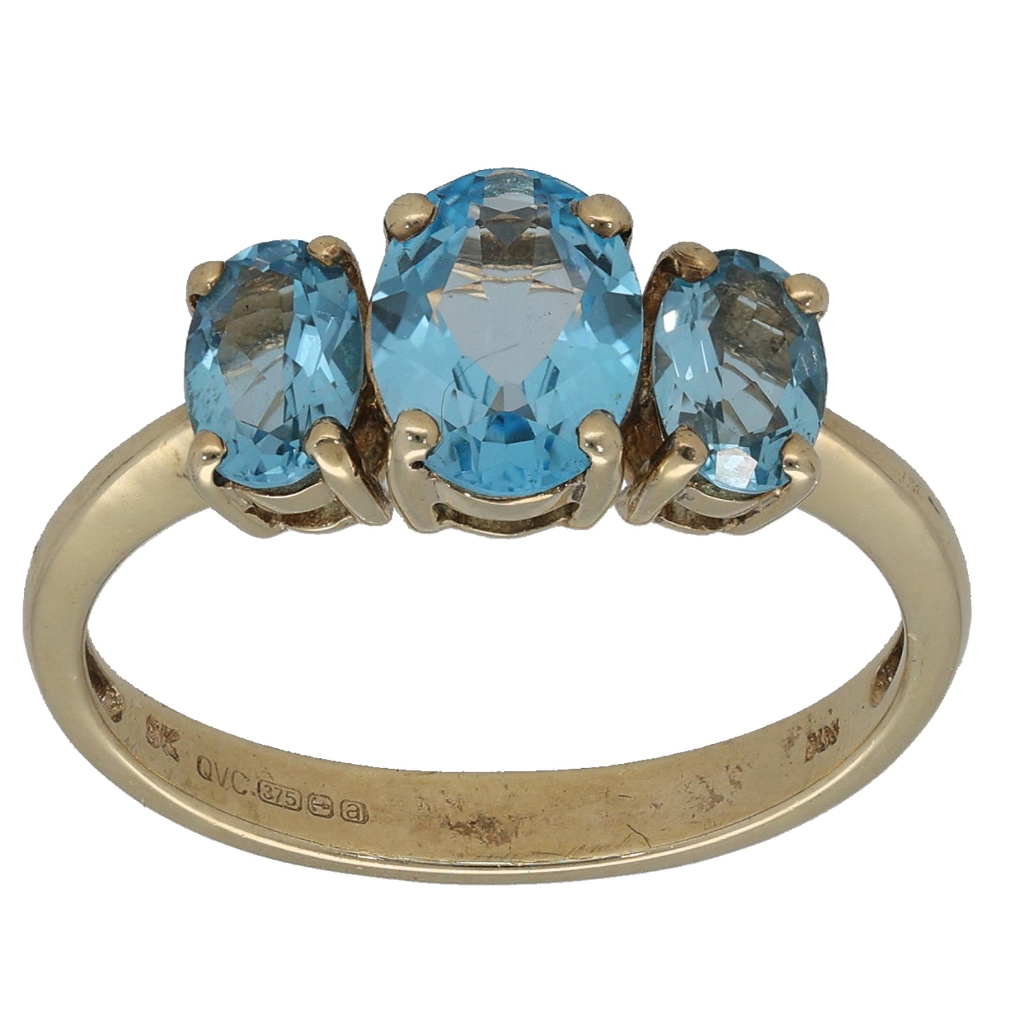 9ct Gold Topaz Trilogy Ring Size Q