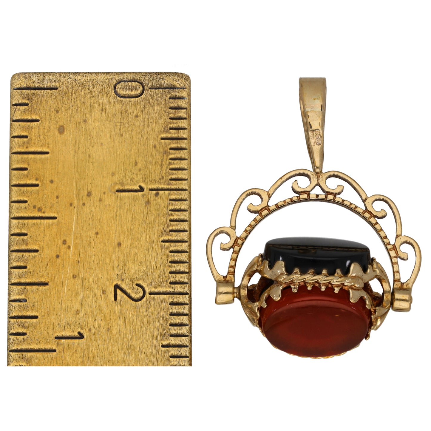 9ct Gold Bloodston, Carnelian & Onyx Fob Pendant