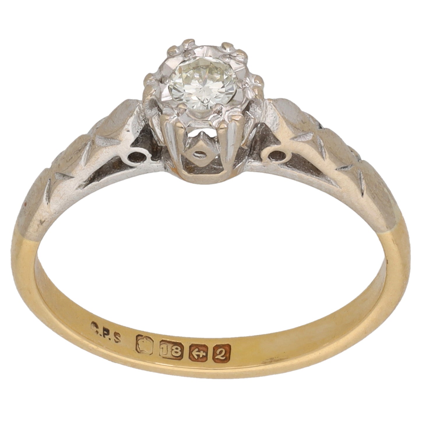 18ct Bicolour Gold 0.10ct Diamond Solitaire Ring Size M