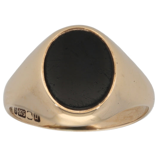 9ct Gold Onyx Signet Ring Size T