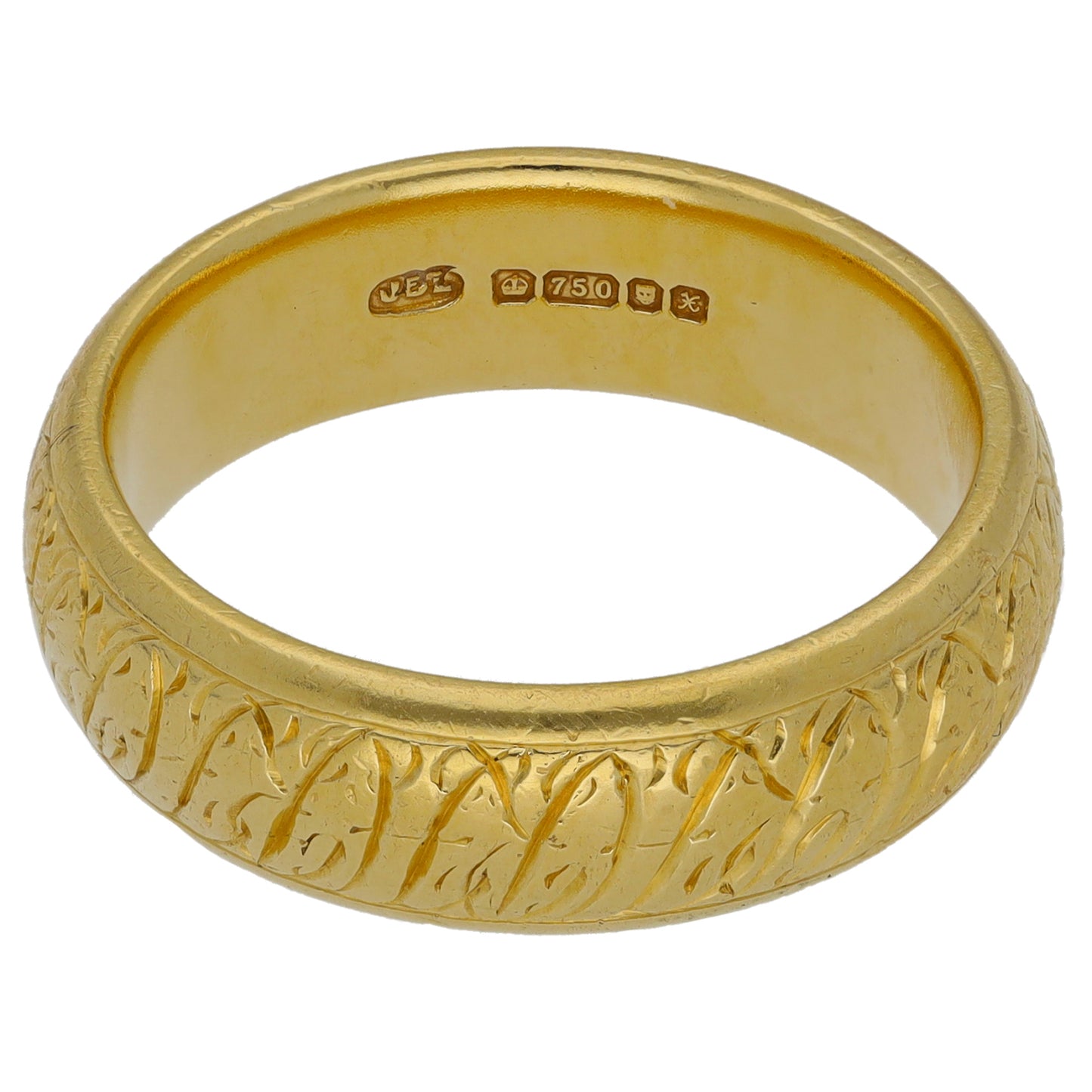 18ct Gold Patterned Wedding Ring Size S