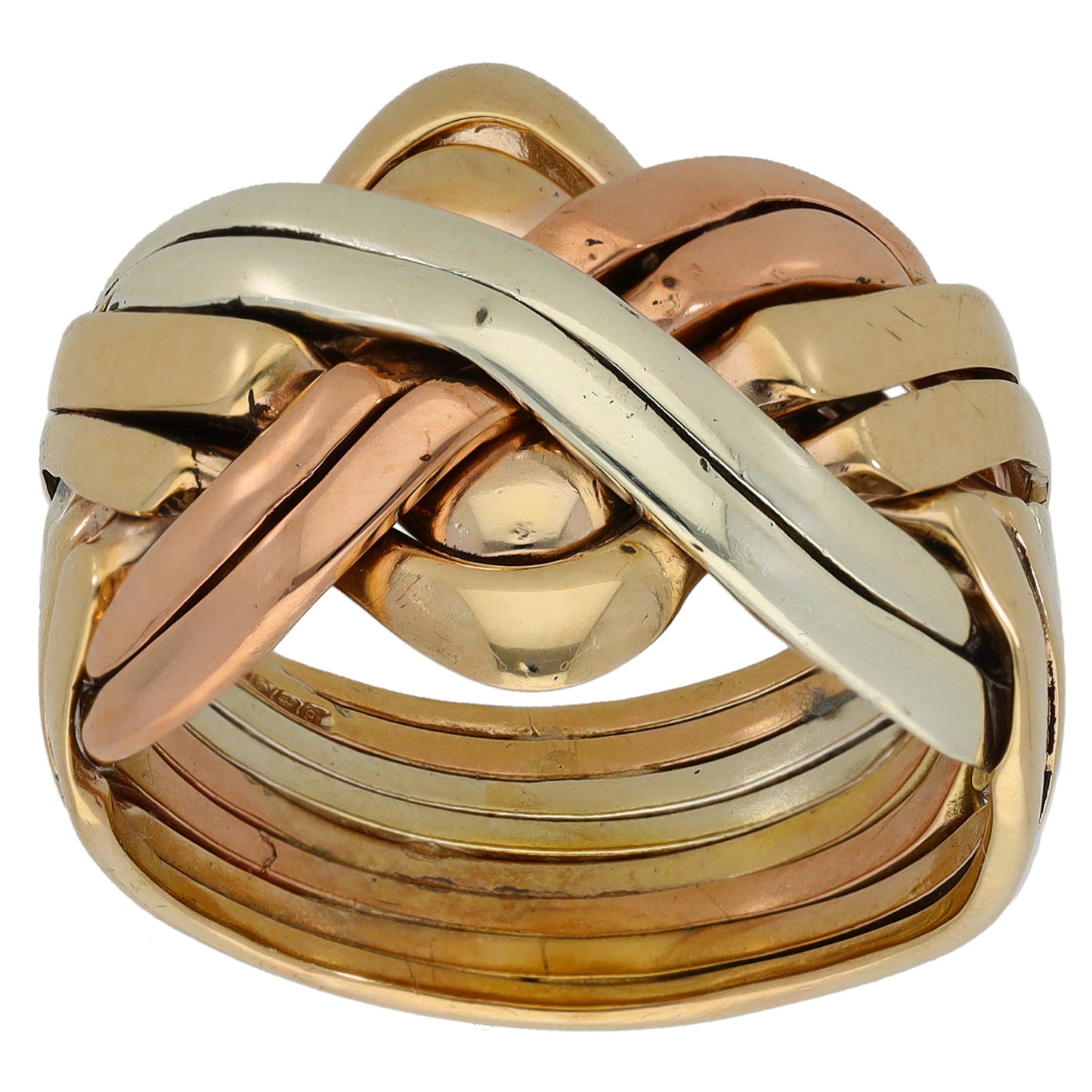 9ct Tri-Colour Gold Puzzle Ring Size U