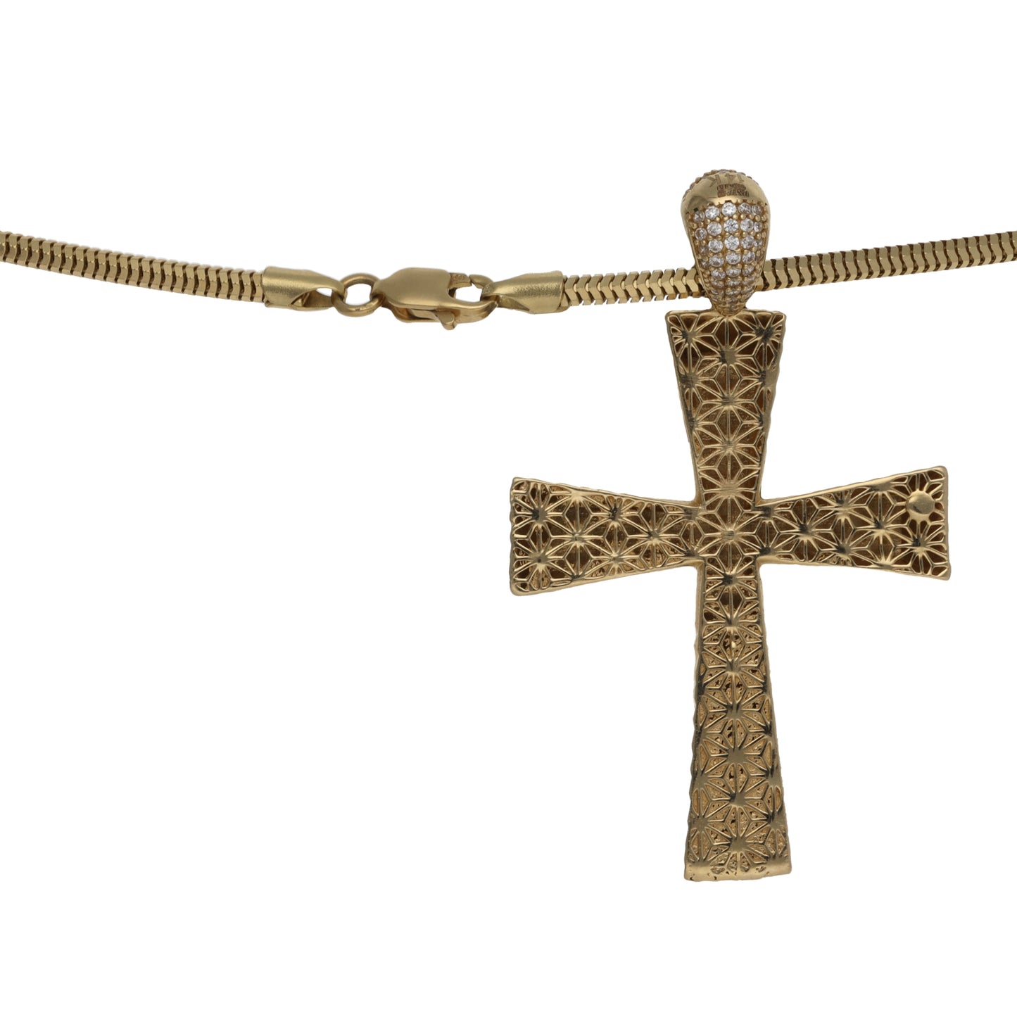 14ct Gold Cubic Zirconia Crucifix Pendant With Chain
