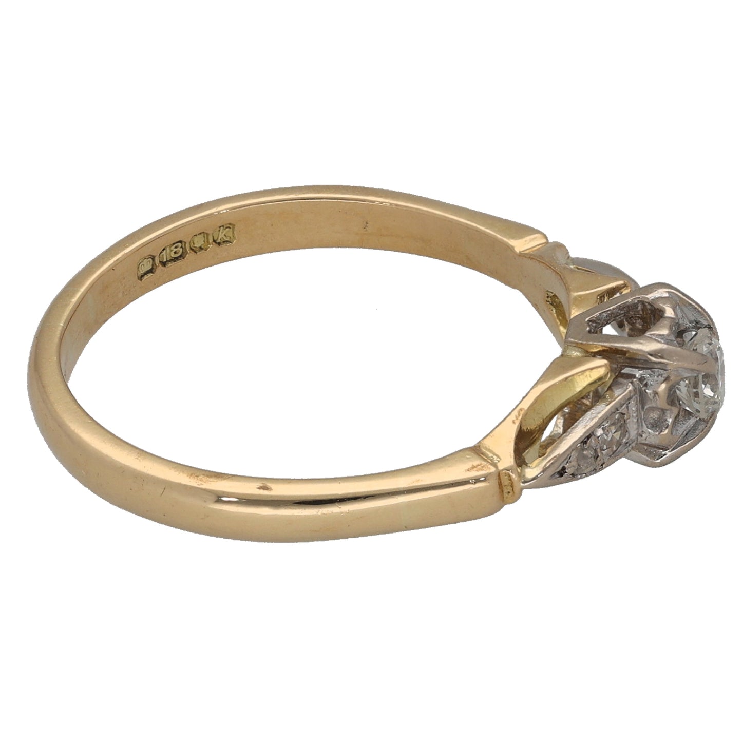 18ct Gold 0.16ct Diamond Solitaire Ring With Accent Stones Size M