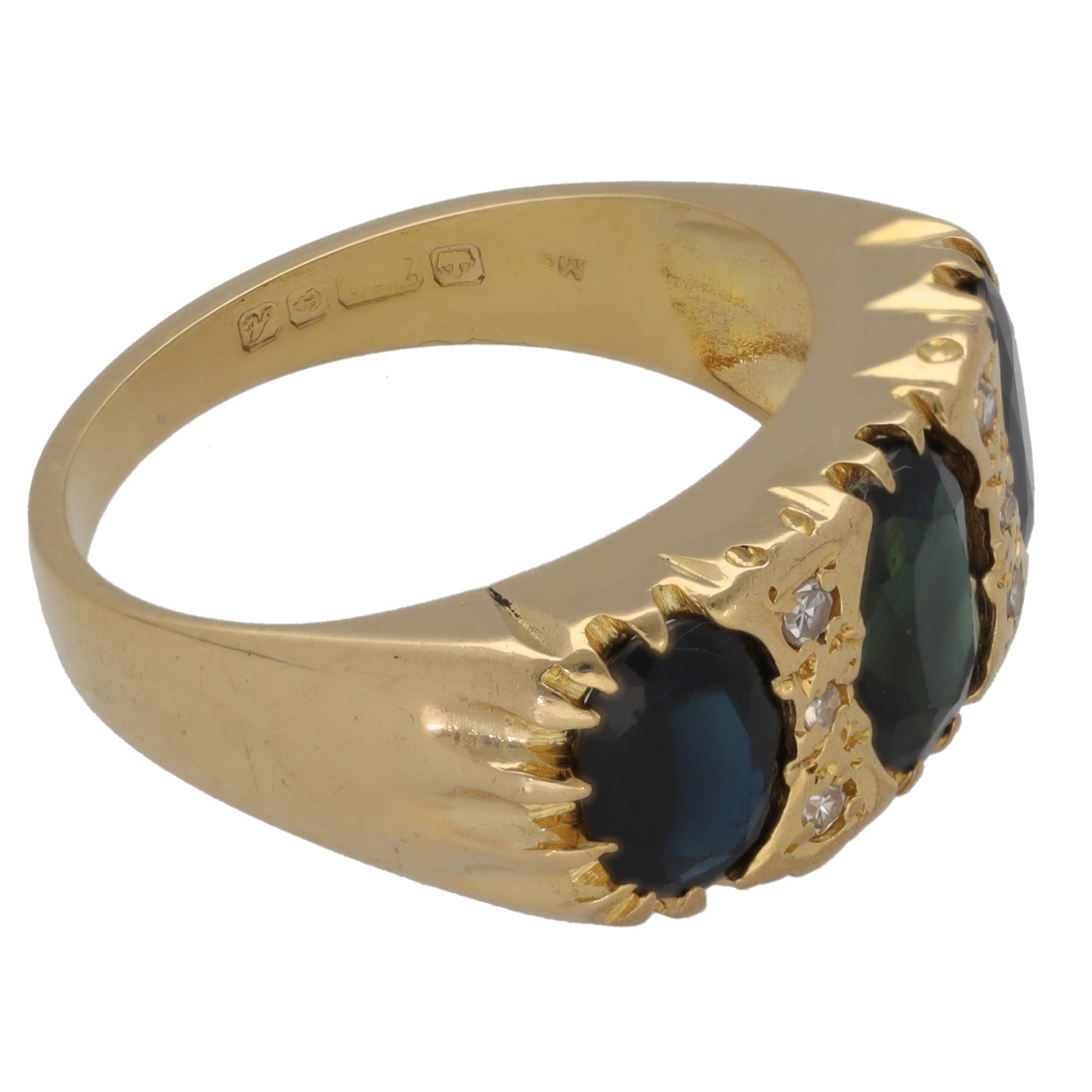 18ct Gold Sapphire & 0.06ct Diamond Dress/Cocktail Ring Size N